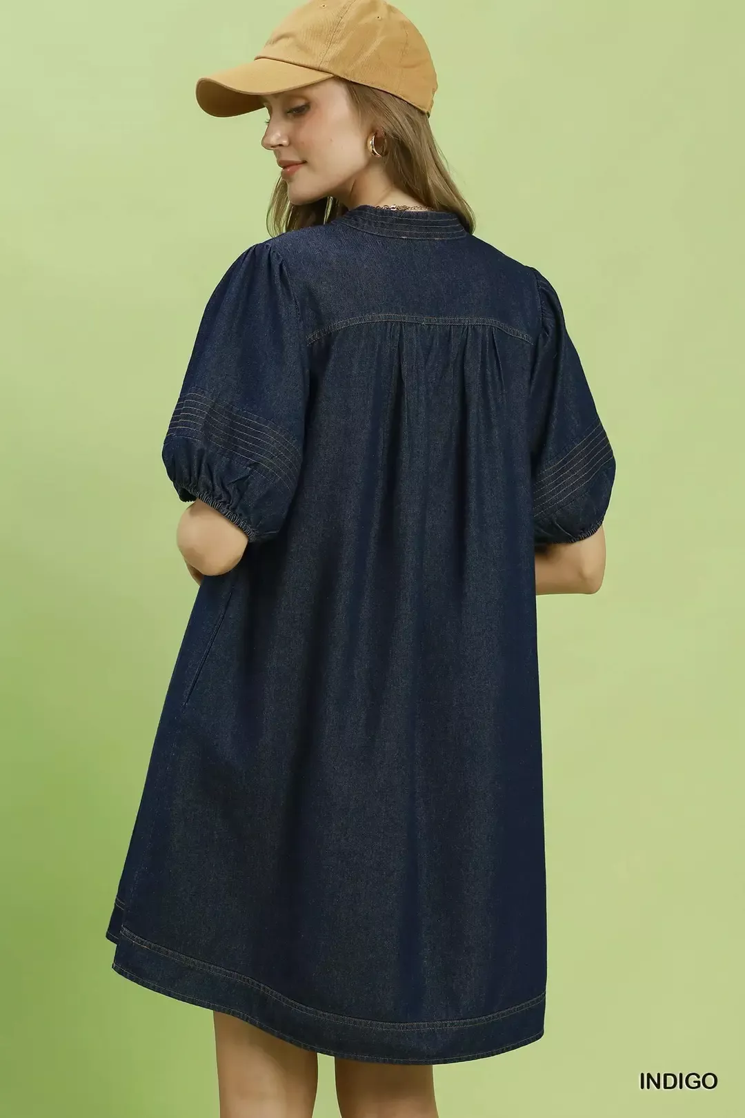 Umgee Notched Puff Sleeve Mini Dress with Pockets - Image 3