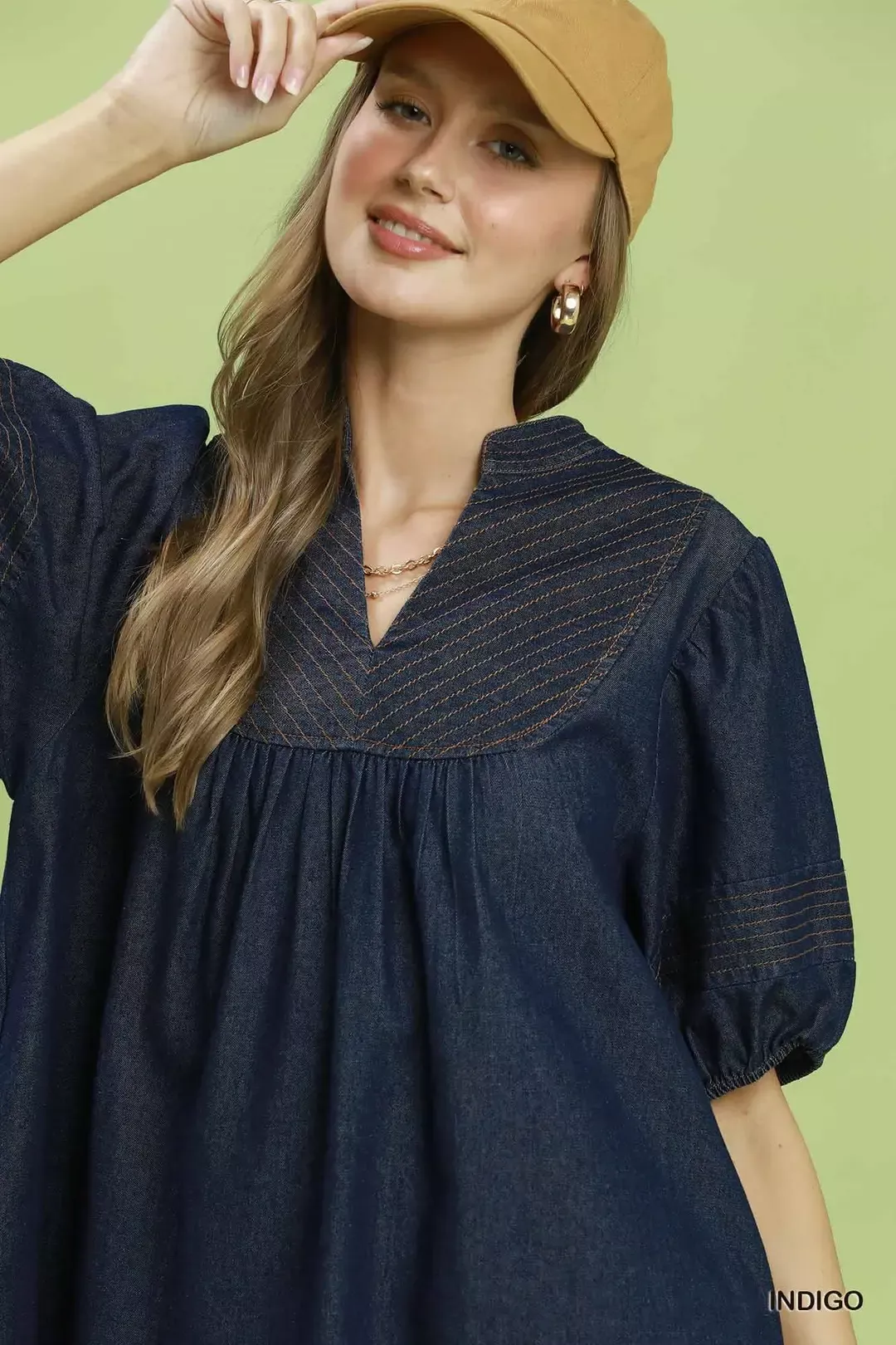 Umgee Notched Puff Sleeve Mini Dress with Pockets - Image 4