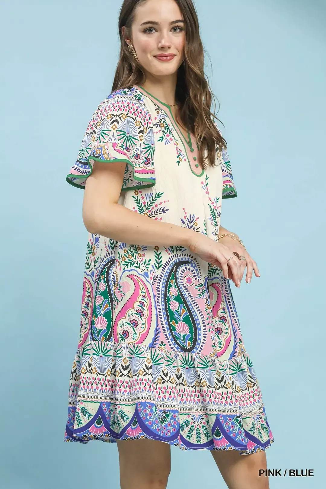 Umgee Paisley Flutter Sleeve Mini Dress - Image 2
