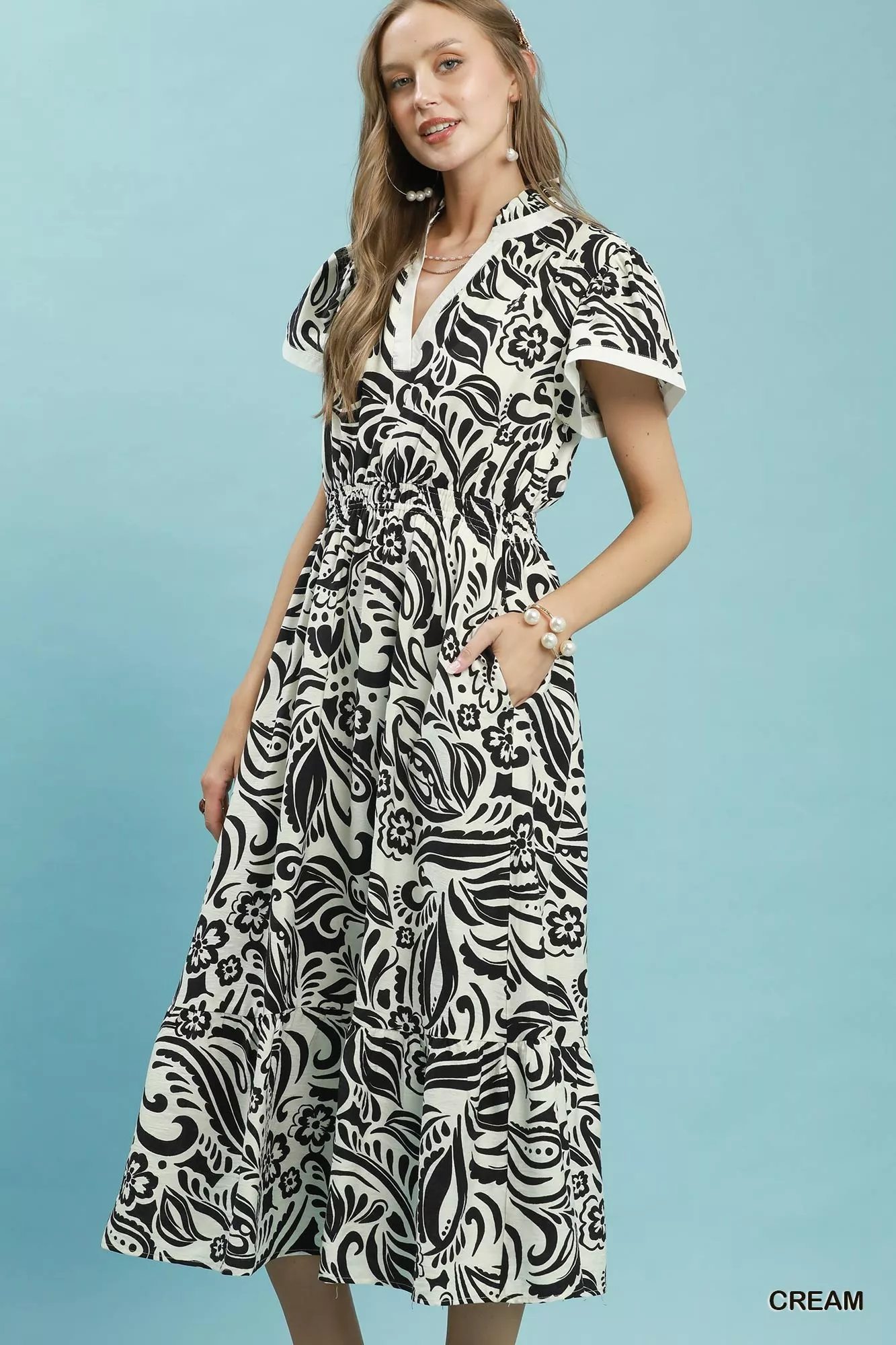 Umgee Paisley Print Midi Dress with Side Pockets - Image 2