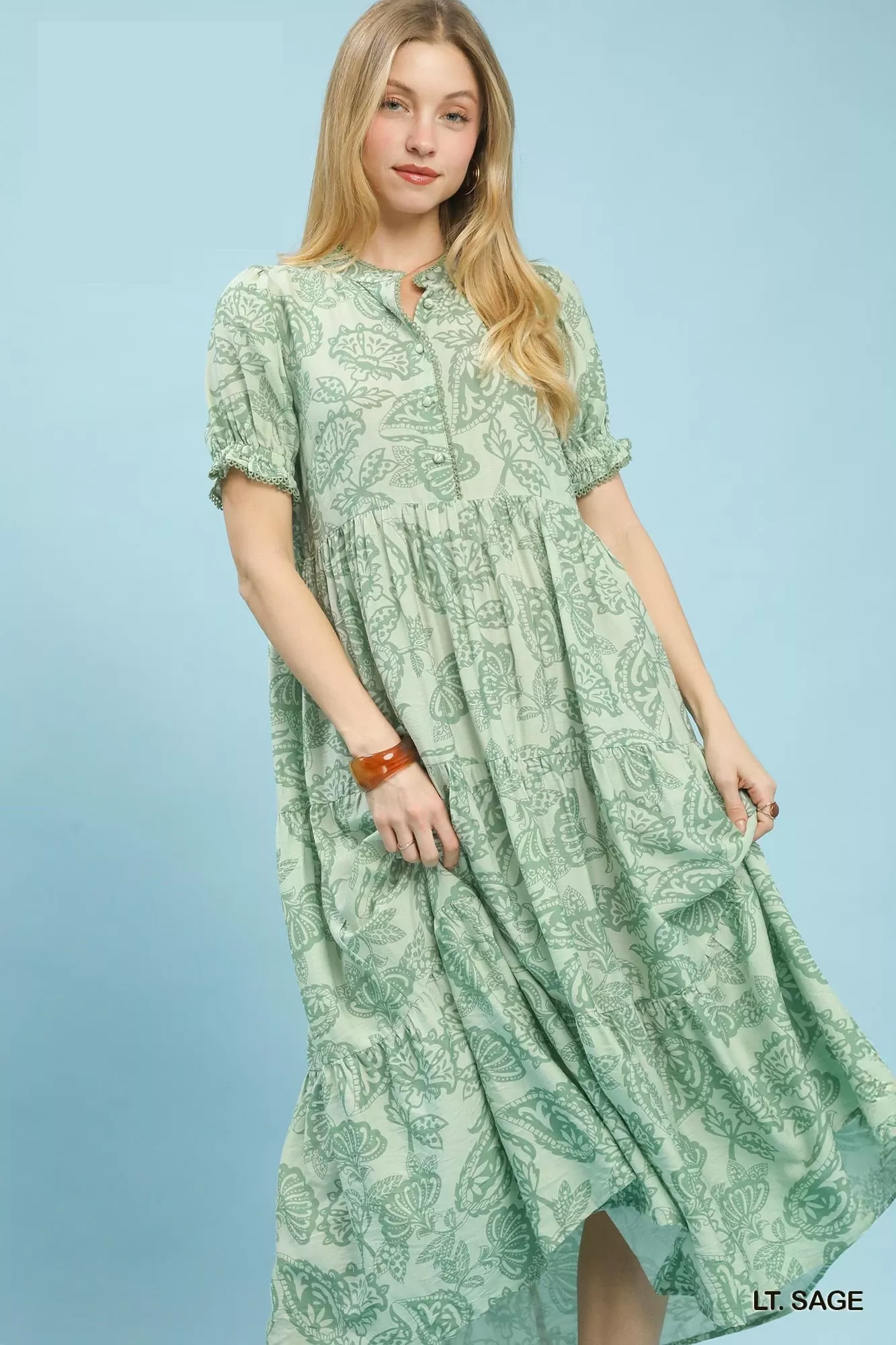 Umgee Paisley Print Tiered Midi Dress - Image 2