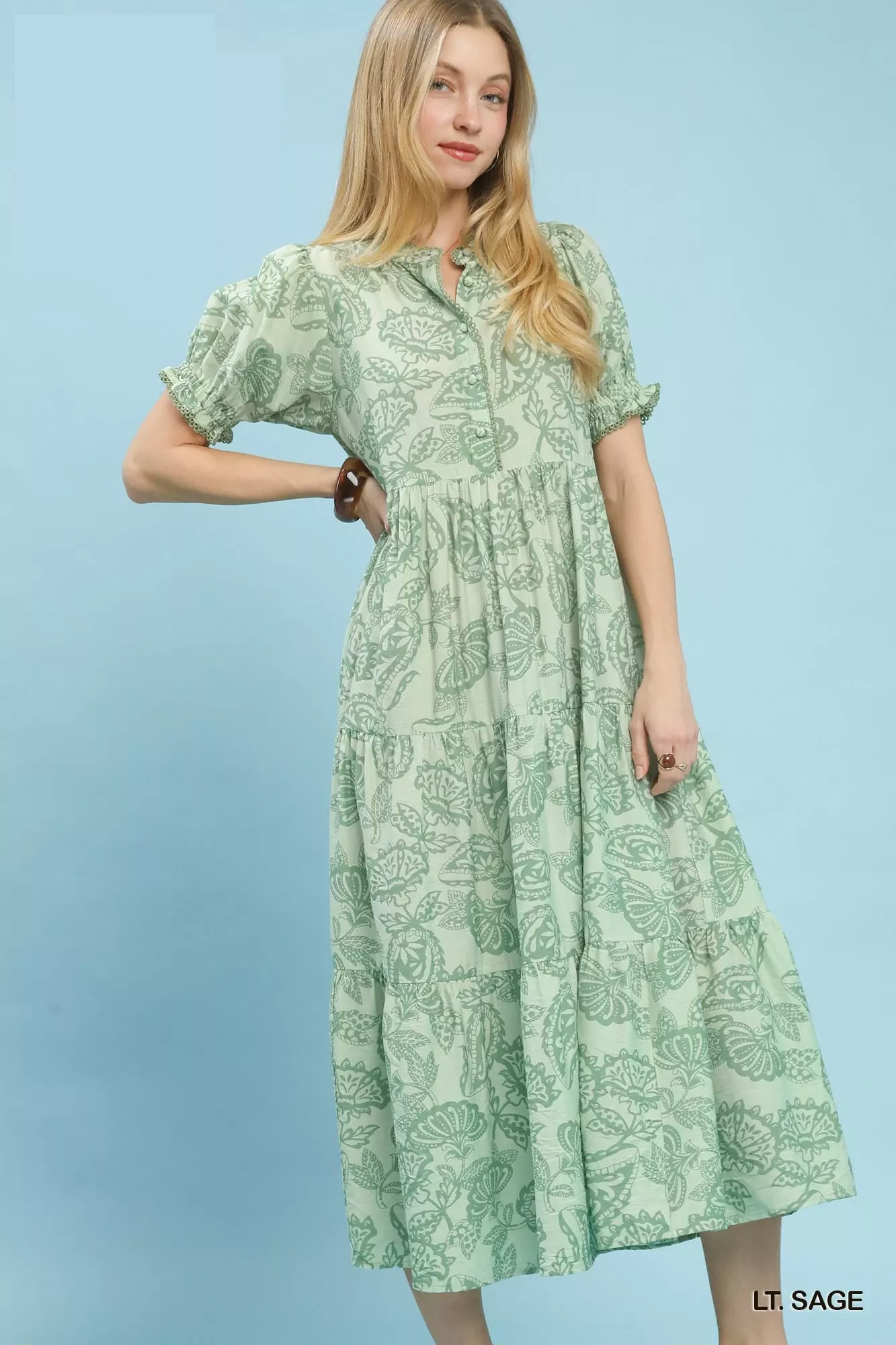 Umgee Paisley Print Tiered Midi Dress - Image 3