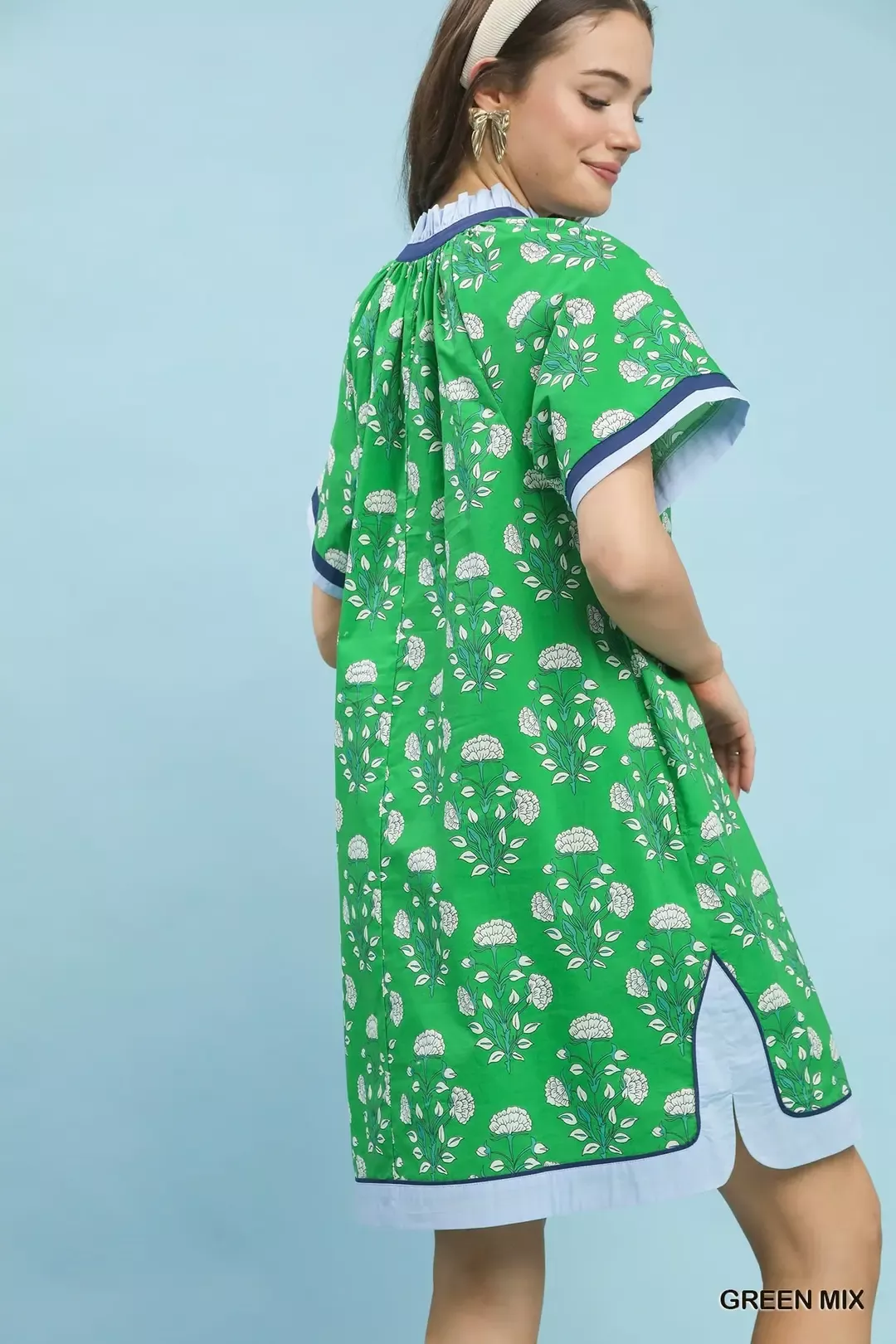 Umgee Printed Split Neck Short Sleeve Shift Dress - Image 5