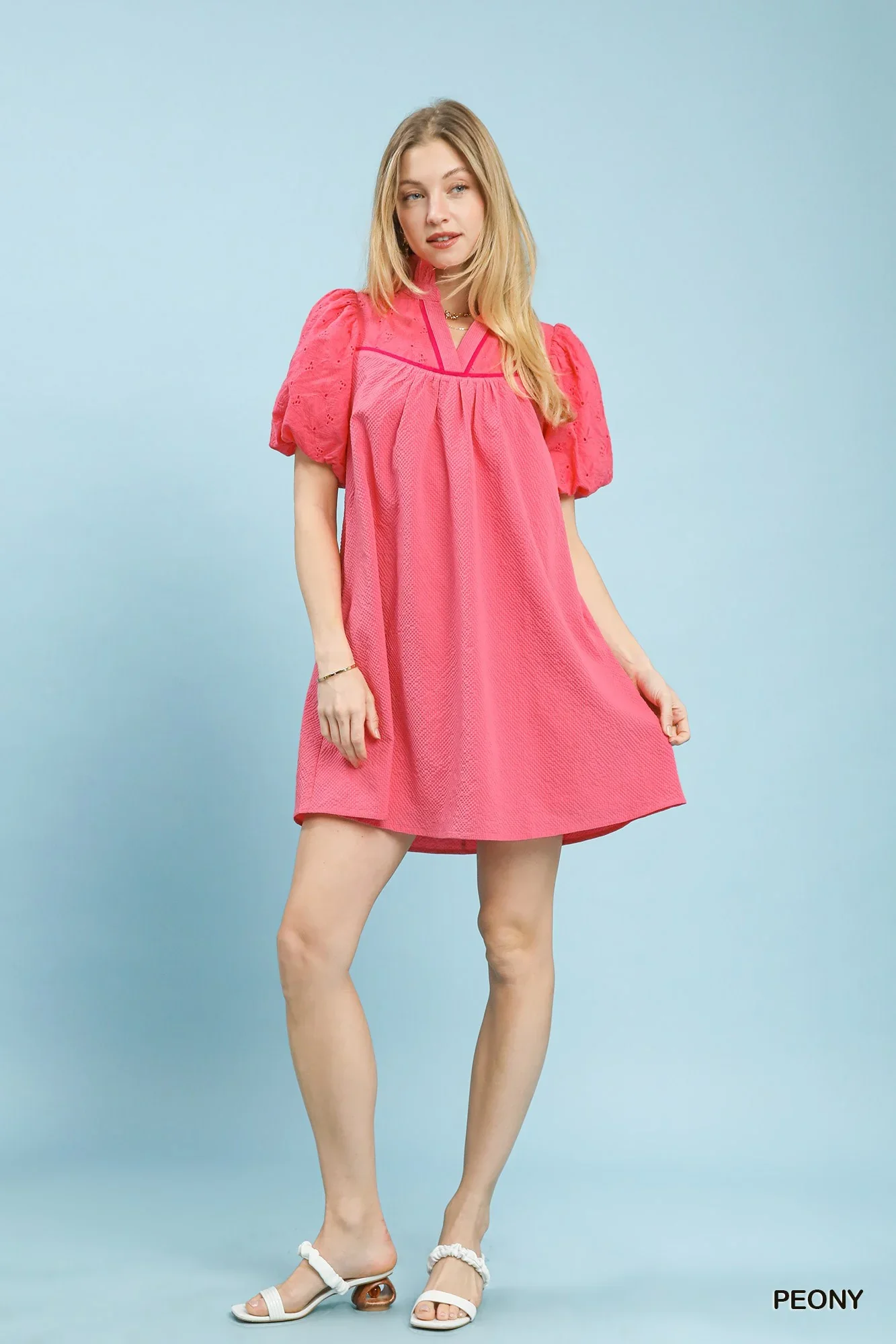 Umgee Puff Sleeve Textured Babydoll Dress - Image 4