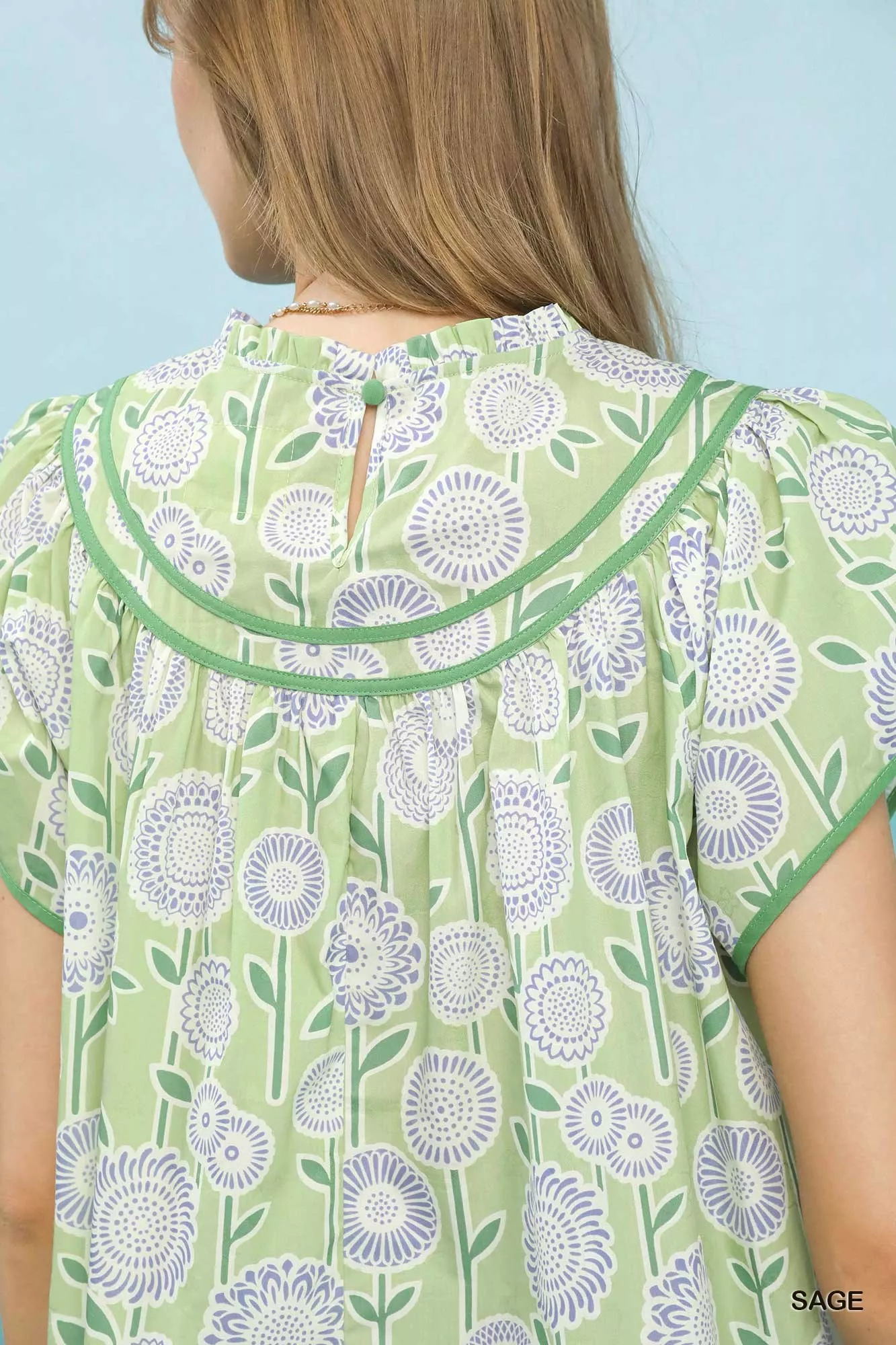 Umgee Retro Floral Smocked Babydoll Blouse - Image 5