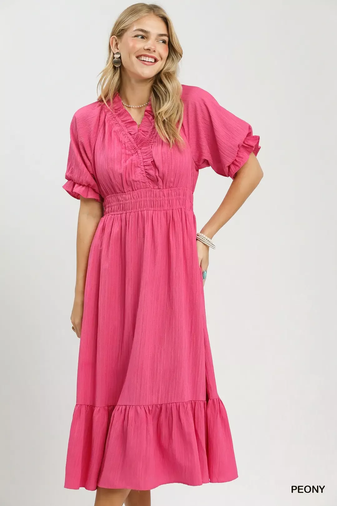 Umgee Ruffle V-Neck Midi Dress - Image 5