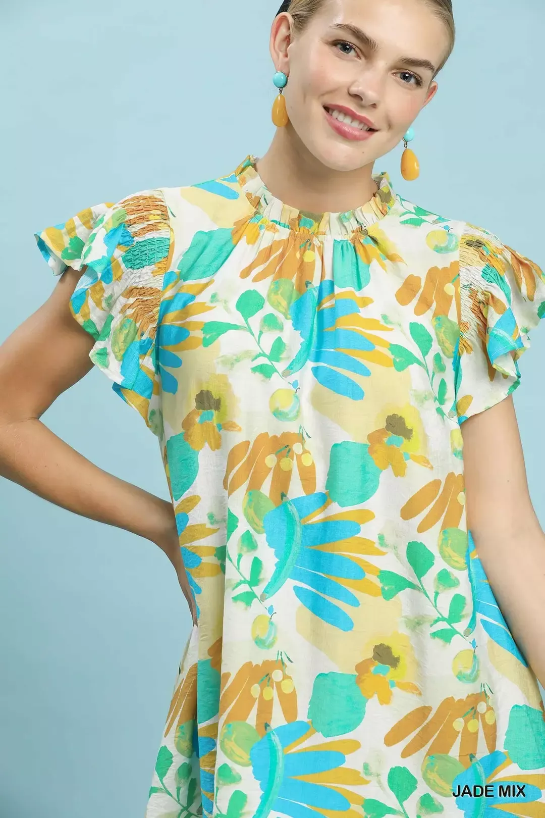 Umgee Ruffled Botanical Print Mini Dress - Image 6