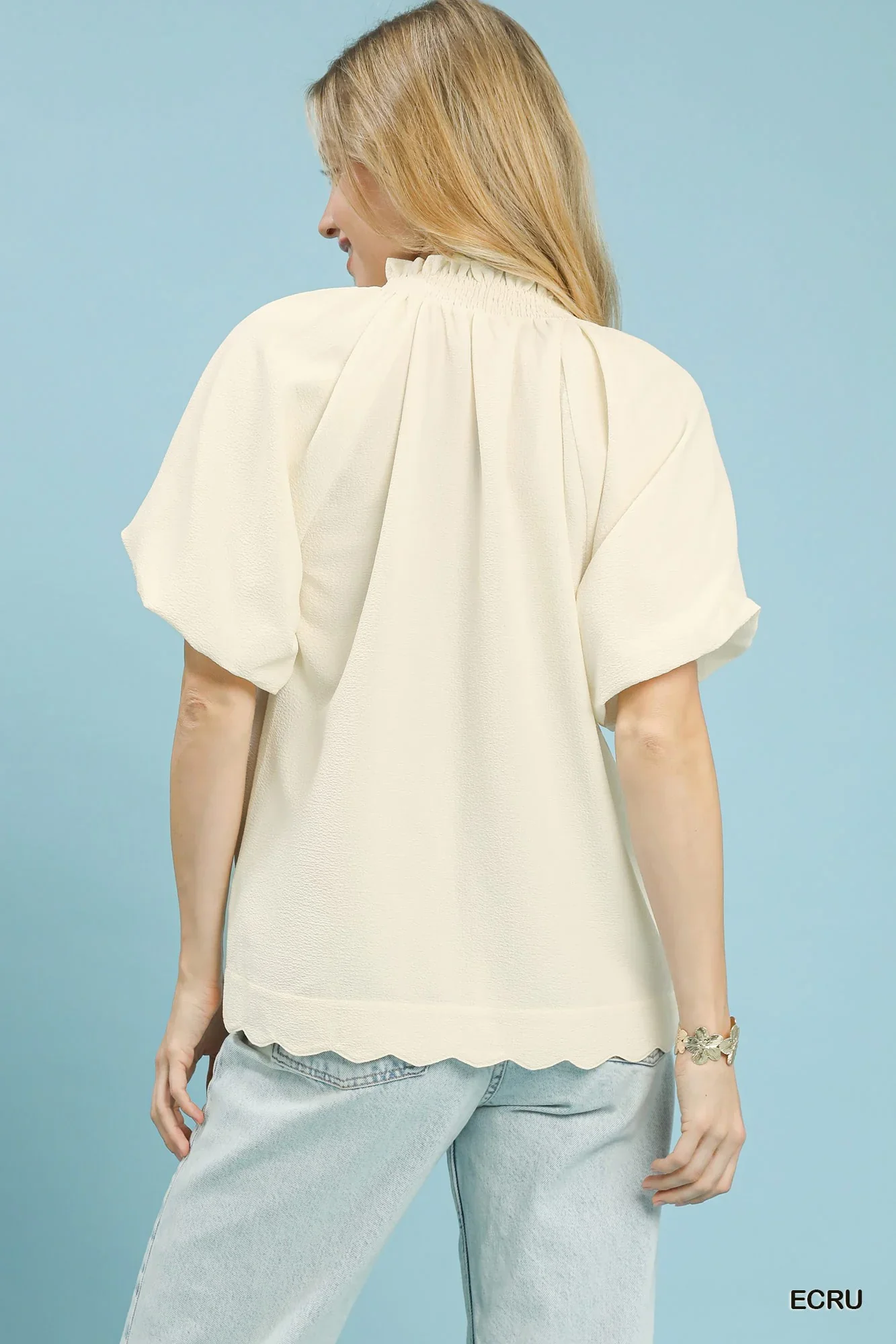 Umgee Scalloped Hem Textured Blouse - Image 3