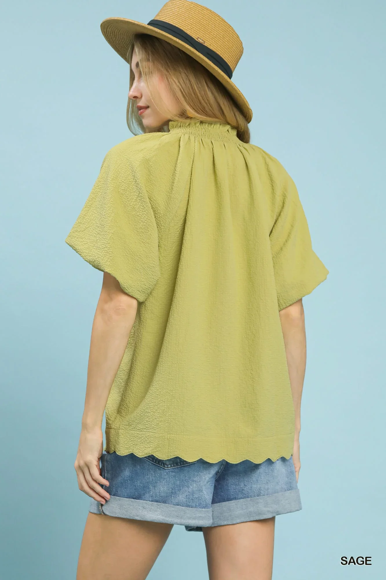 Umgee Scalloped Hem Textured Blouse - Image 2