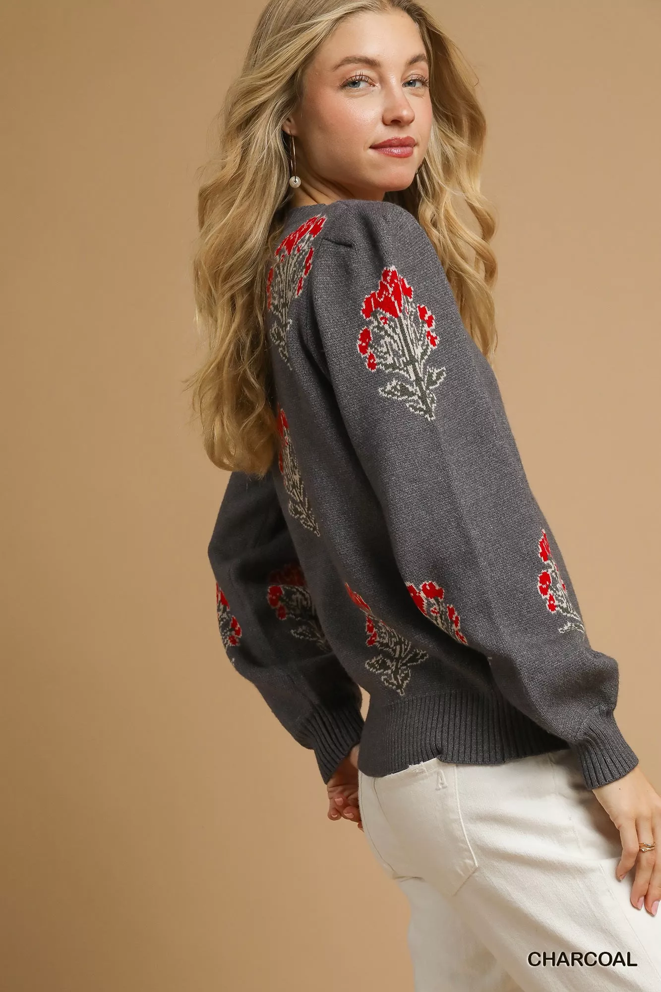 Umgee Single Flower Stem Jacquard Sweater - Image 2