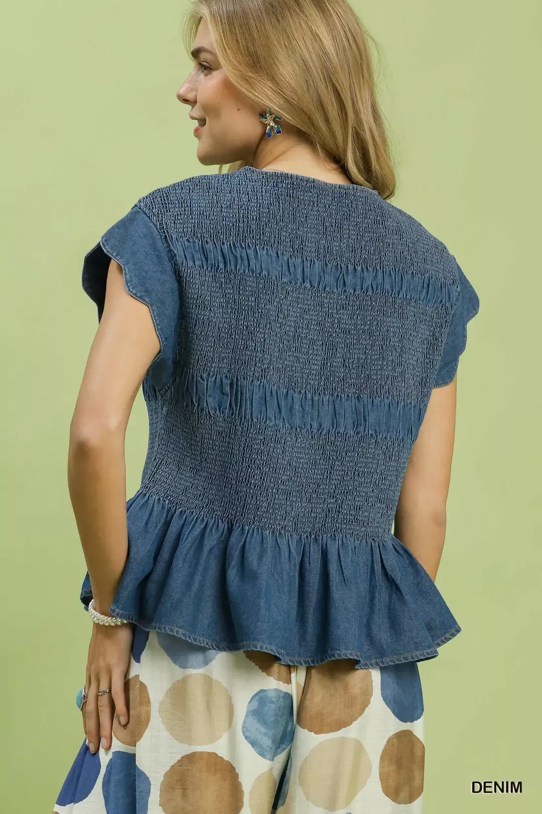 Umgee Smocked Peplum Top with Scalloped Ruffle Cap Sleeves - Image 3