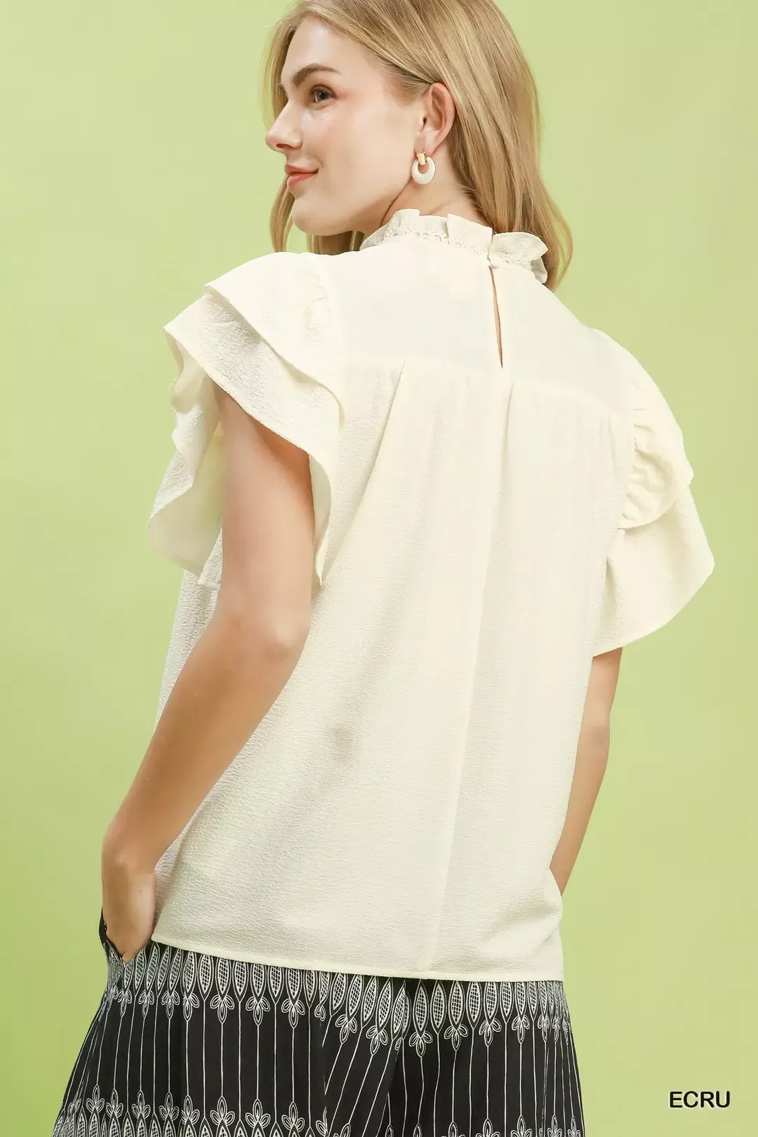 Umgee Smocked Ruffle Sleeve Textured Top - Image 3