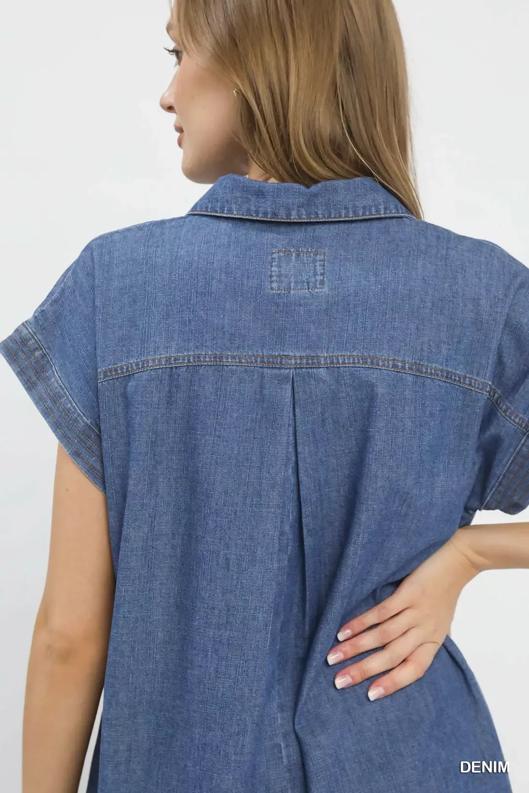 Umgee Stone Washed Collared Denim Midi Dress - Image 4