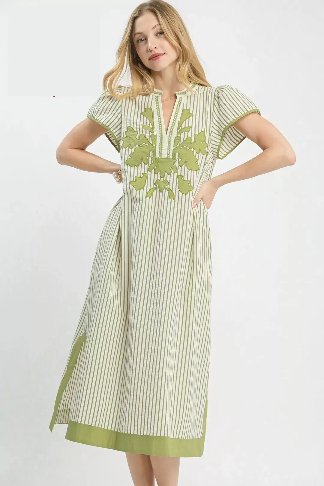Umgee Stripe Midi Dress with Lace Trim - Image 4