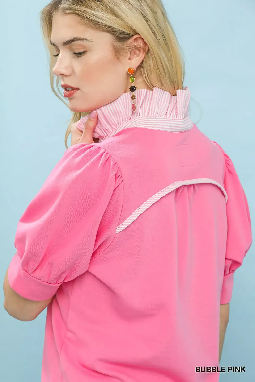 Umgee Striped Collar Popover Top - Image 2