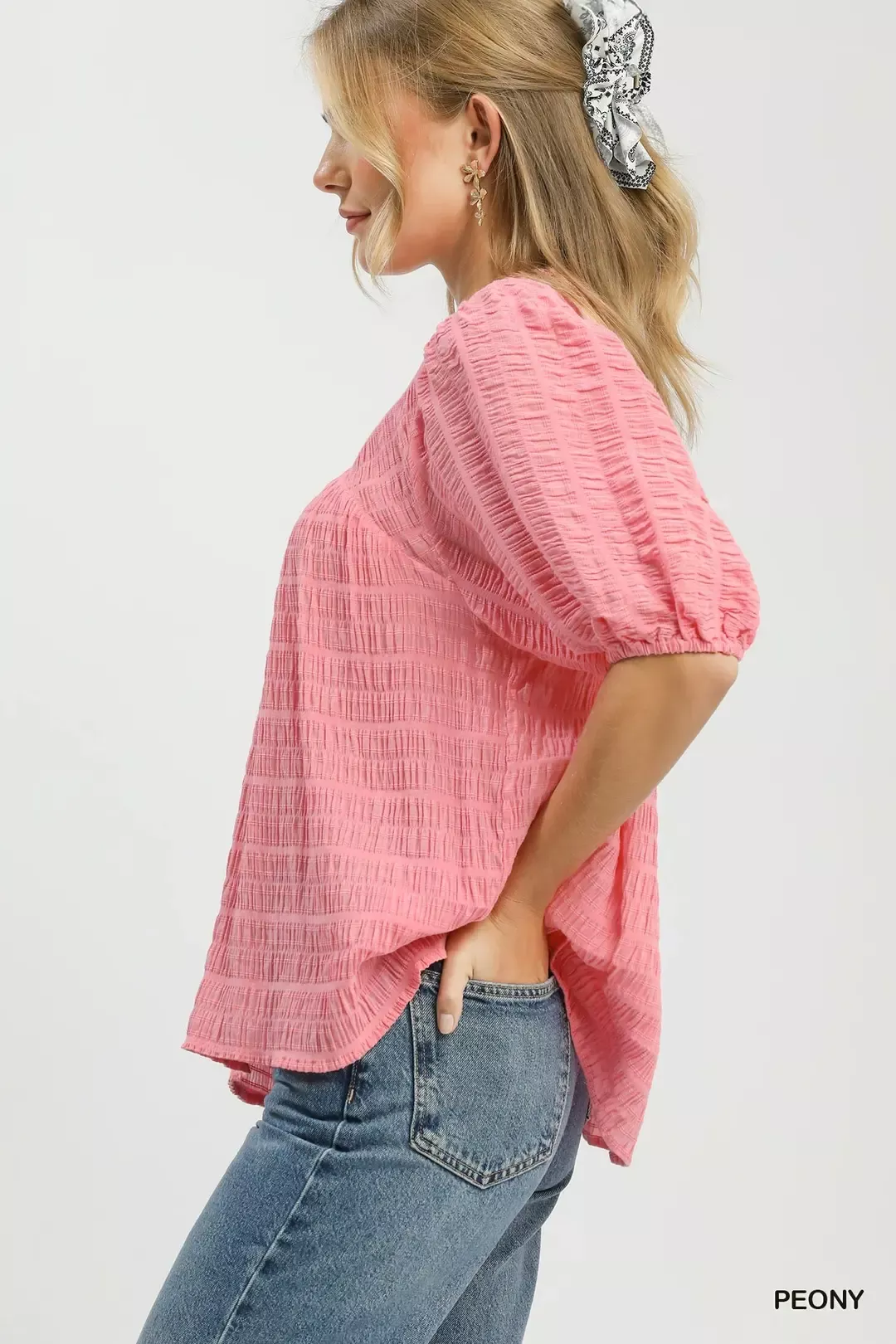 Umgee Textured Puff Sleeve Blouse - Image 2