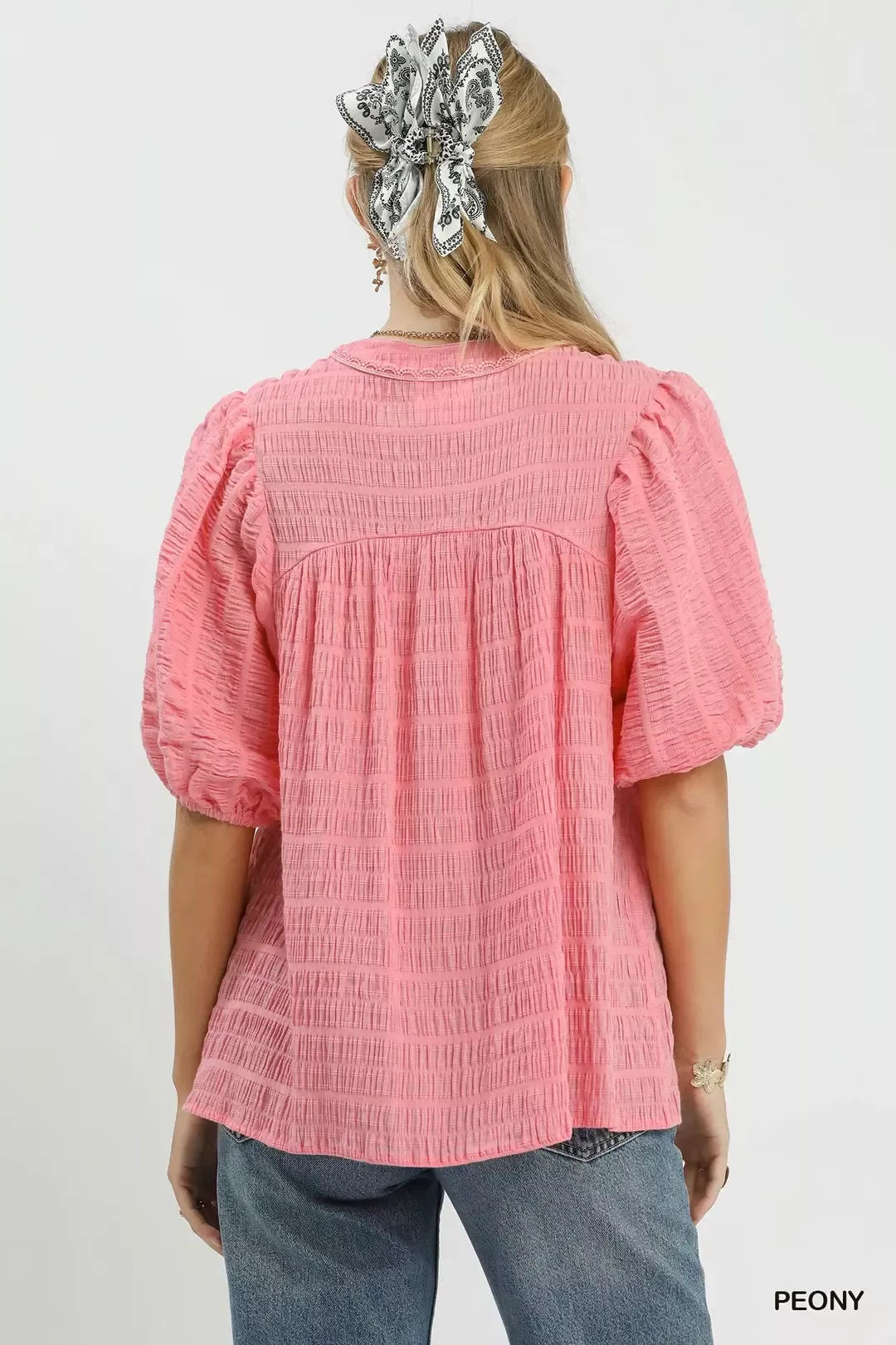 Umgee Textured Puff Sleeve Blouse - Image 3