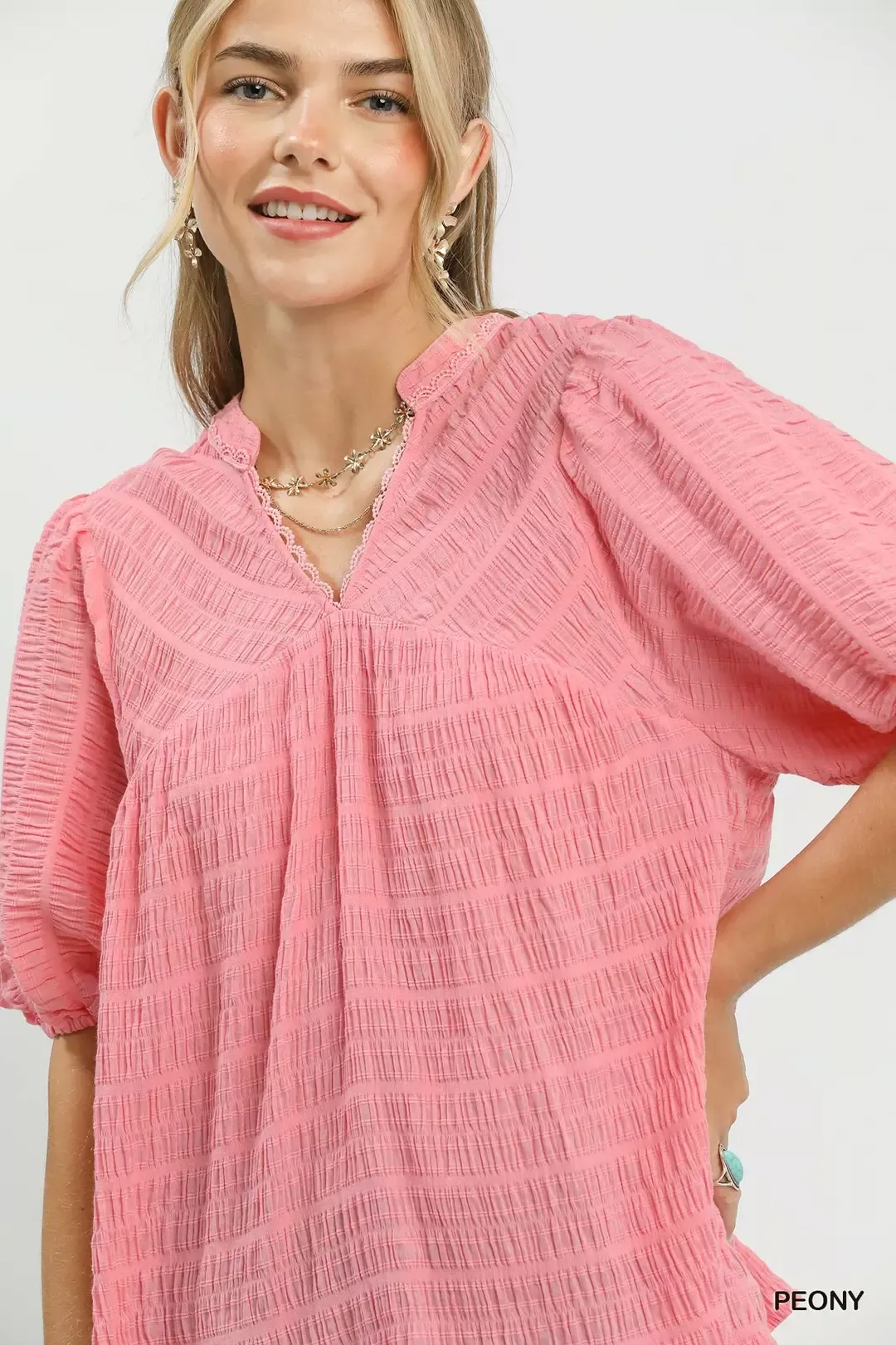 Umgee Textured Puff Sleeve Blouse - Image 4