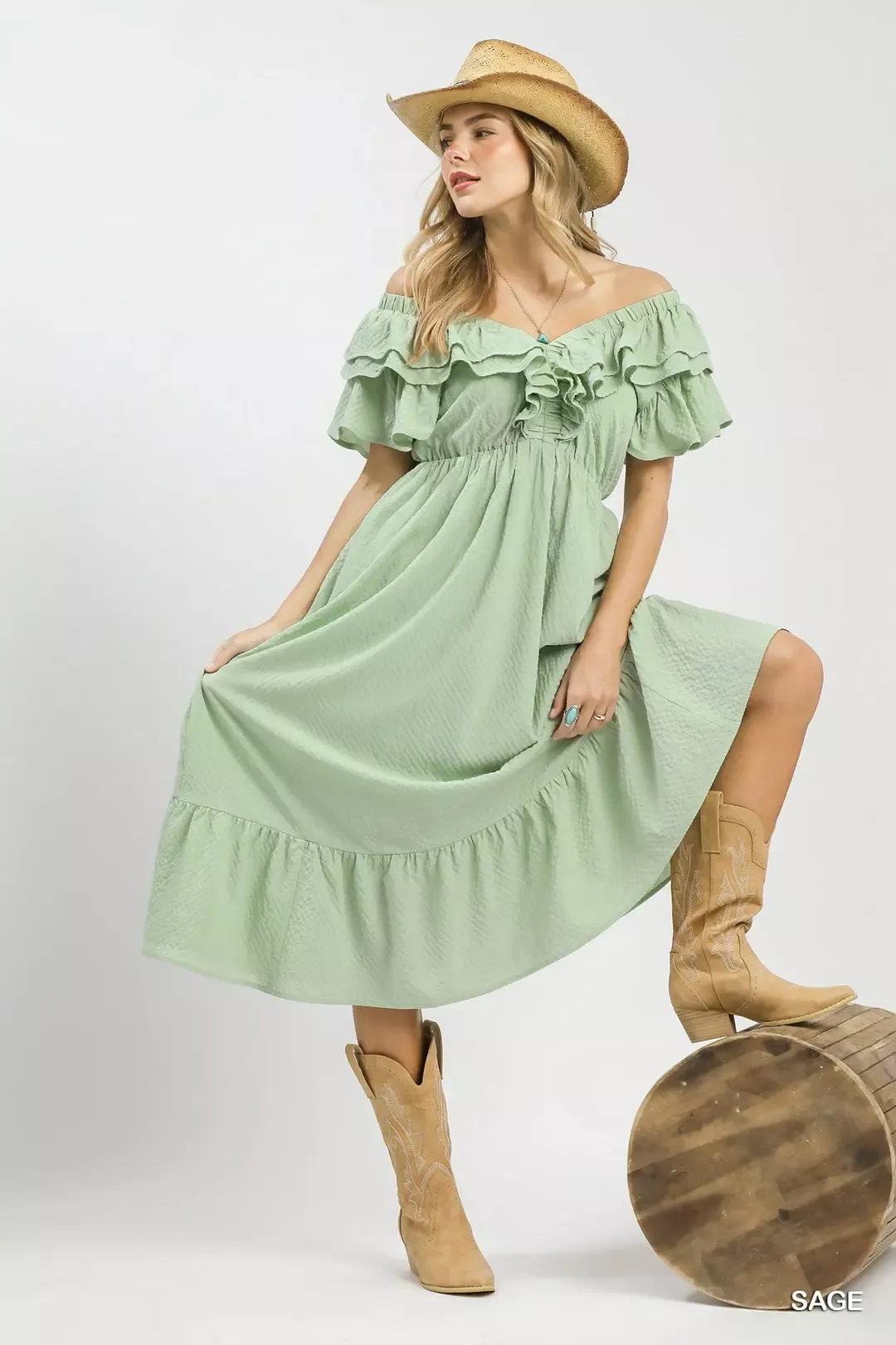 Umgee Textured Ruffle Midi Dress - Image 6