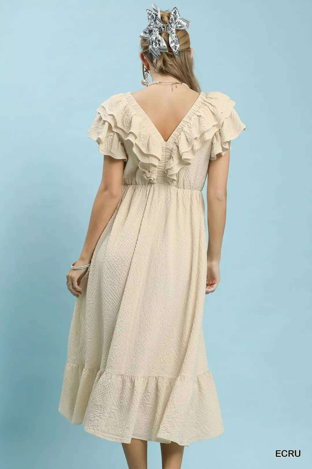 Umgee Textured Ruffle Midi Dress in Ecru - Image 5