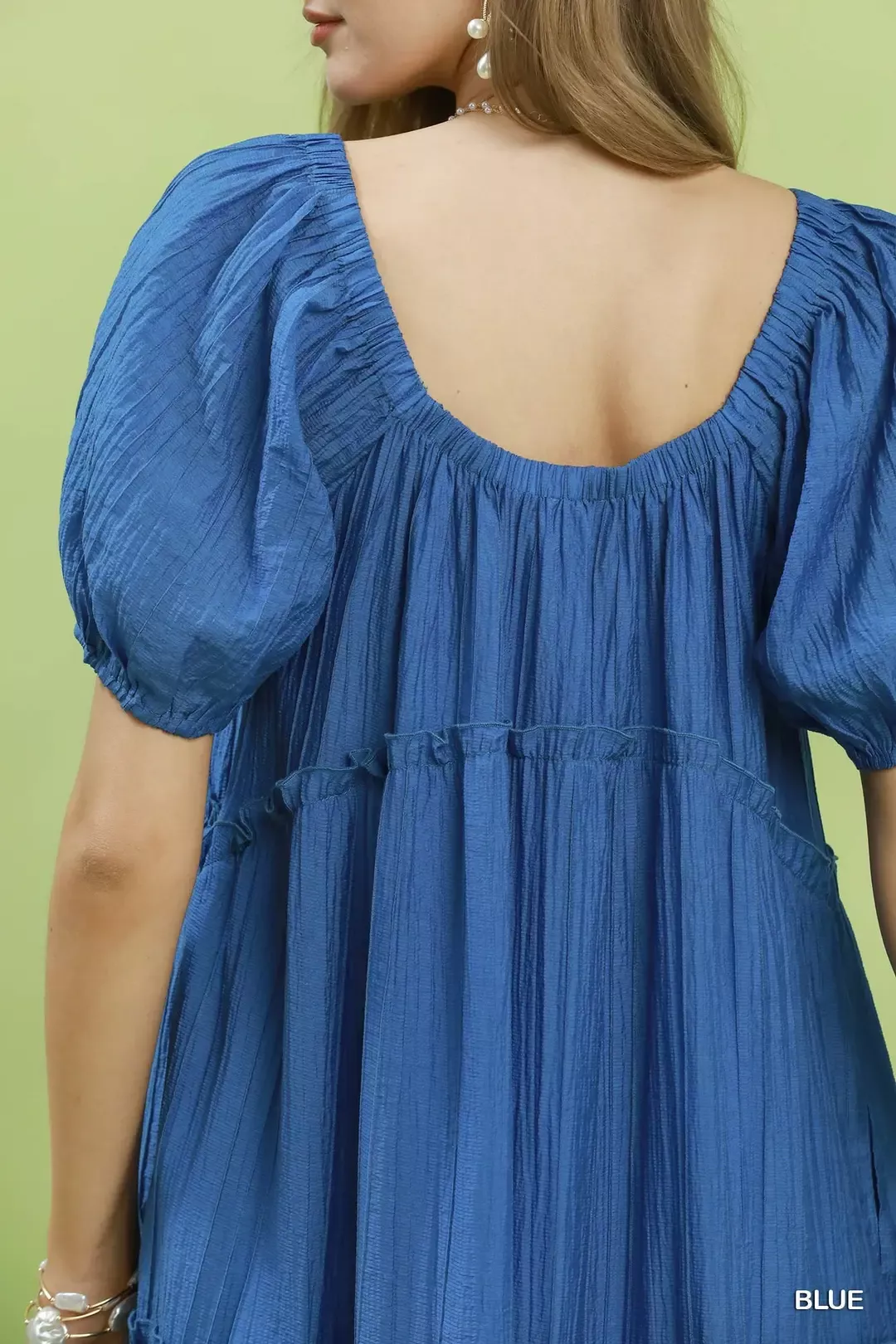 Umgee Textured Tiered Midi Dress in Blue - Image 5