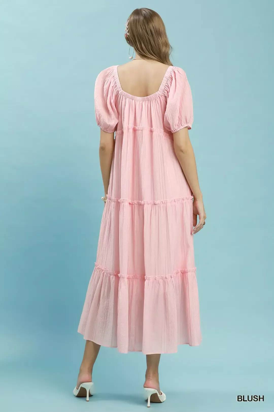 Umgee Textured Tiered Midi Dress in Blush - Image 5