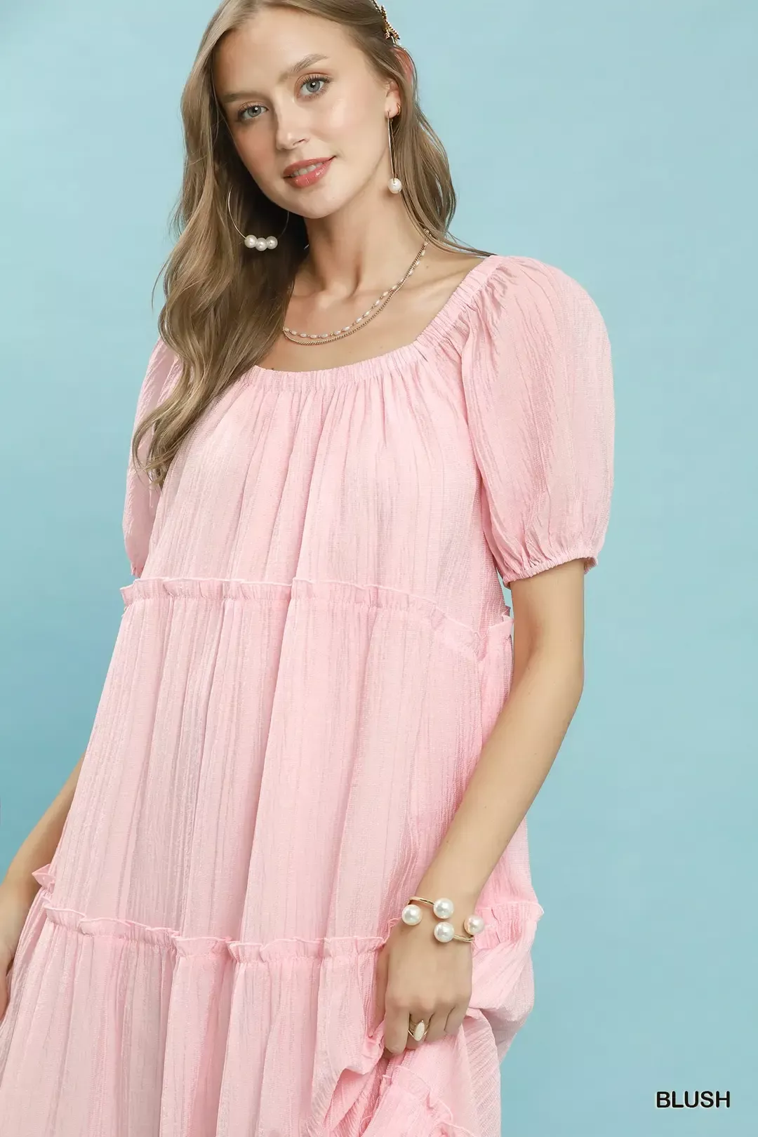 Umgee Textured Tiered Midi Dress in Blush - Image 6
