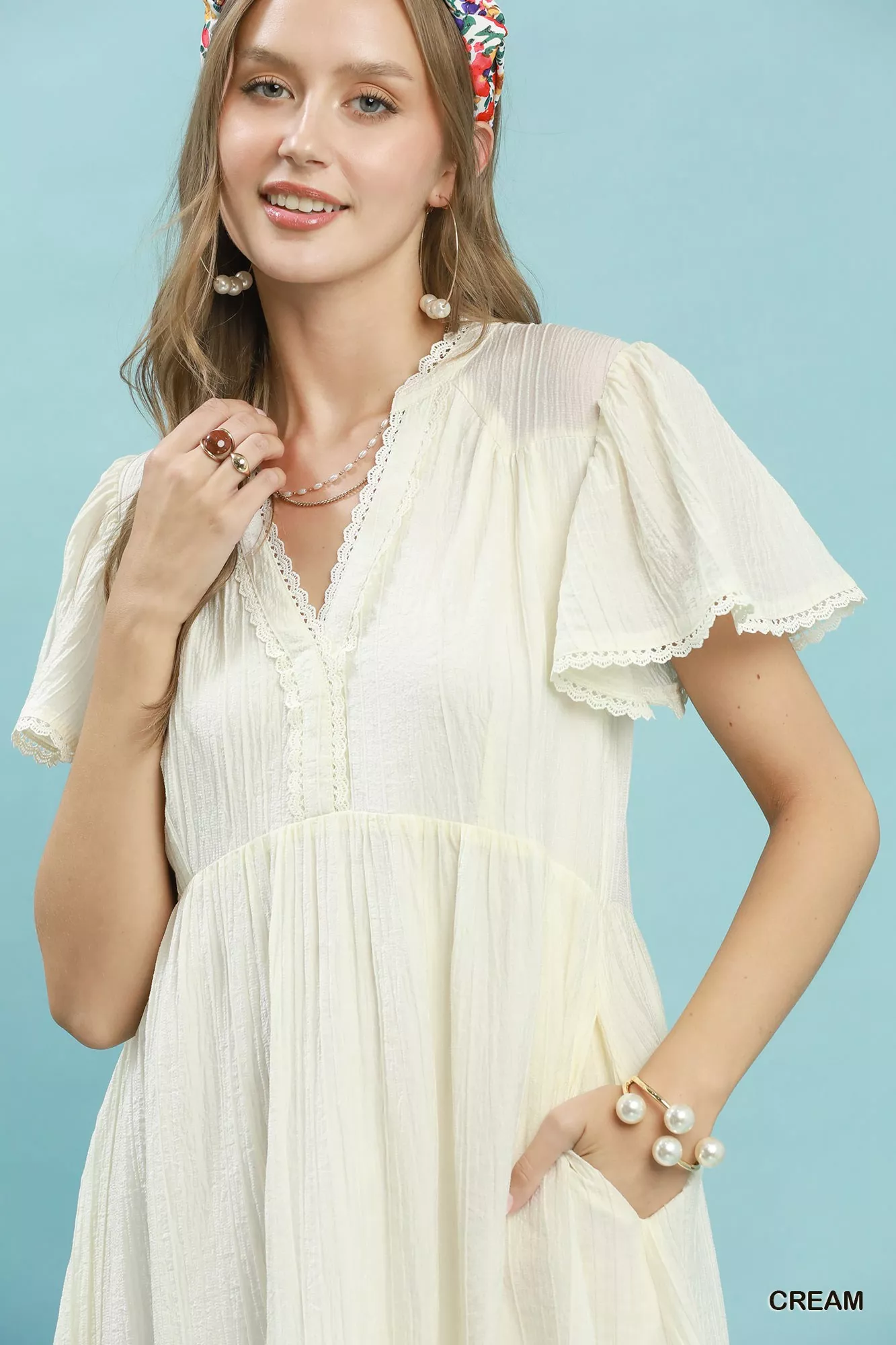 Umgee Tiered Babydoll Dress in Cream - Image 6