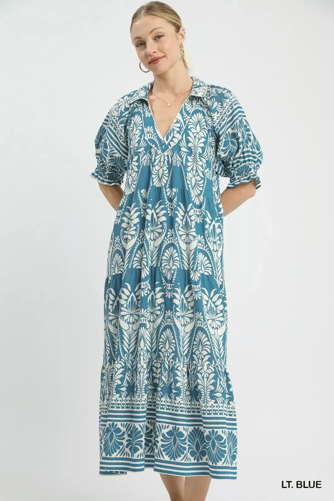 Umgee Two-tone Border Print Midi Dress - Image 2