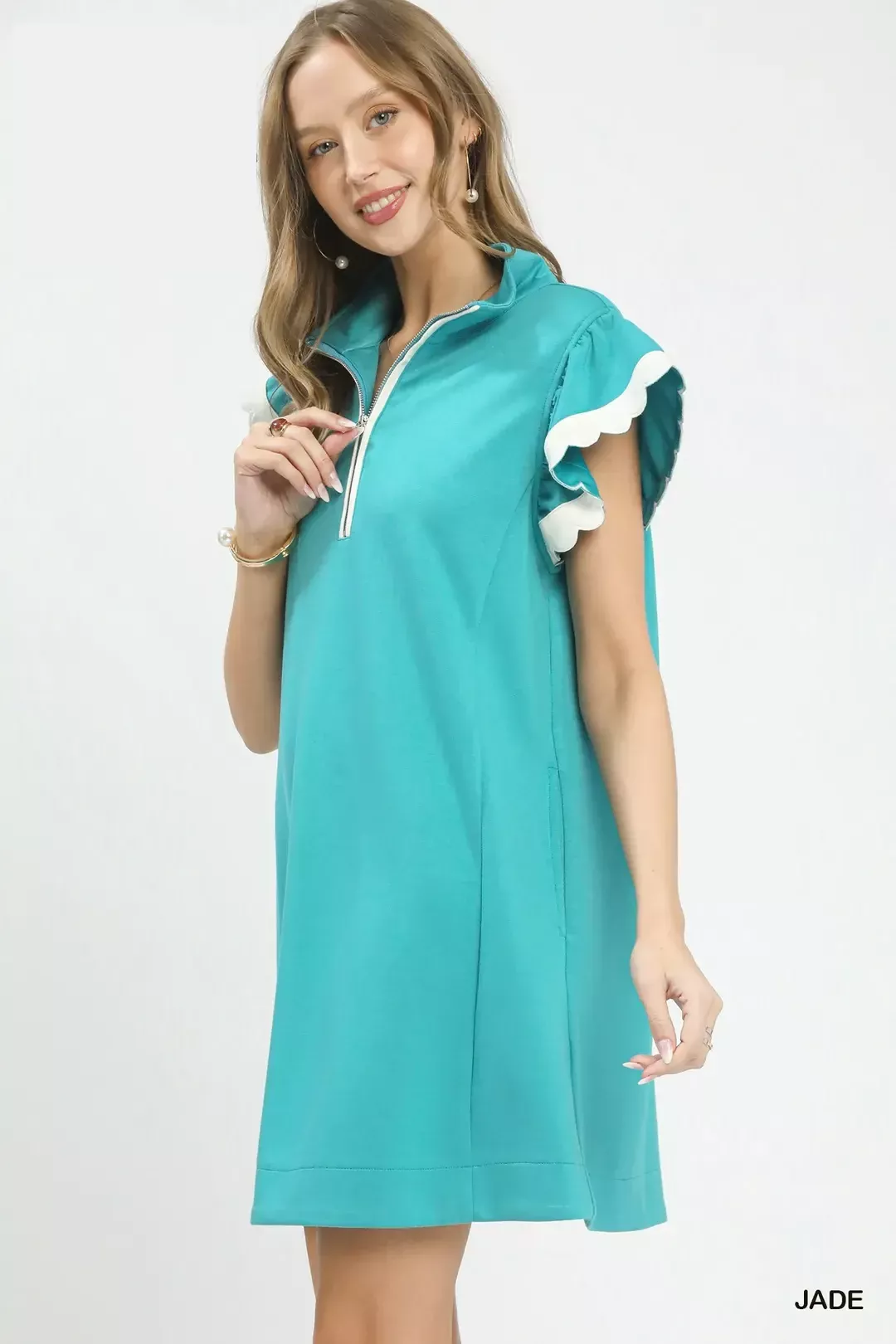 Umgee Zip-Neck Flutter Sleeve Dress - Image 2
