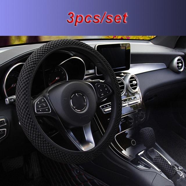 Universal Ice Silk Steering Wheel Cover Wear-resistant Anti-slip Car Accessories Microfiber Breathable Ice Silk Steering Wheel Cover Gear Handbrake Breathable Anti-Slip Warm  Steering Wheel Cover Winter Cool Summer Cover Interior - Image 4