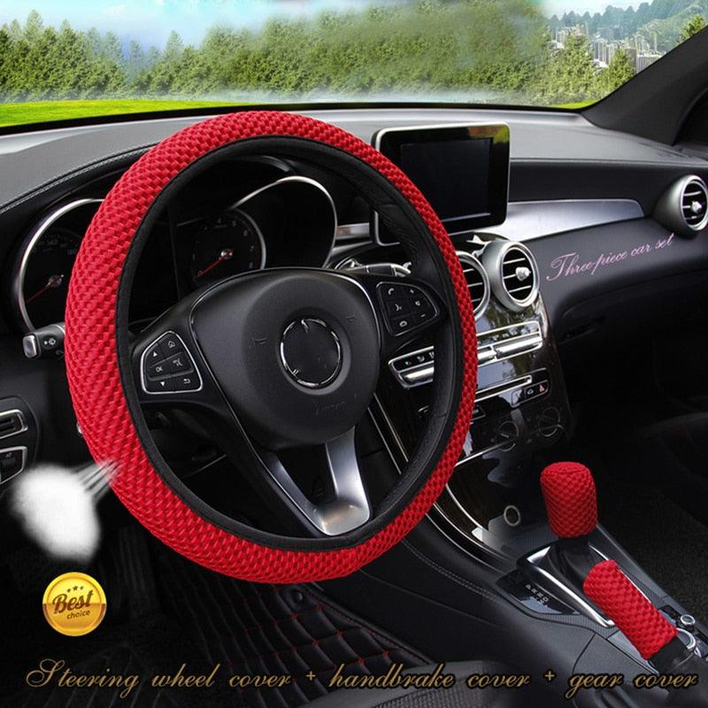 Universal Ice Silk Steering Wheel Cover Wear-resistant Anti-slip Car Accessories Microfiber Breathable Ice Silk Steering Wheel Cover Gear Handbrake Breathable Anti-Slip Warm  Steering Wheel Cover Winter Cool Summer Cover Interior - Image 8
