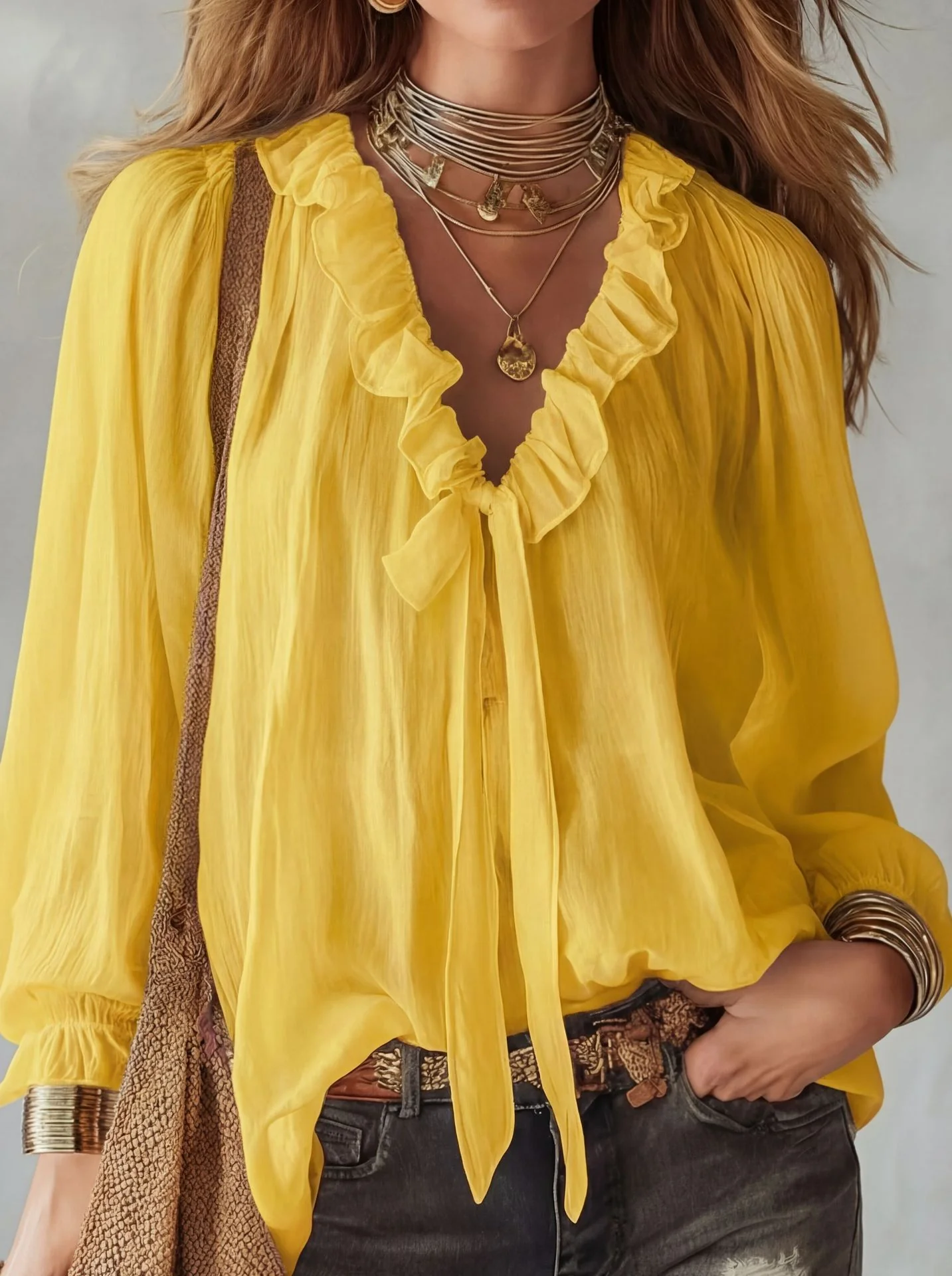 V-Neck Loose-Fit Shirt Top – No-Iron, 8 Colors - Image 10