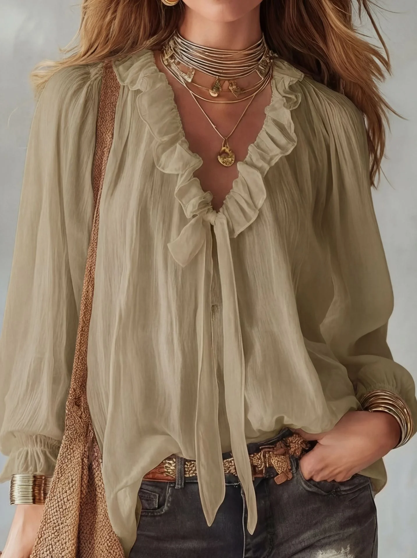 V-Neck Loose-Fit Shirt Top – No-Iron, 8 Colors - Image 4