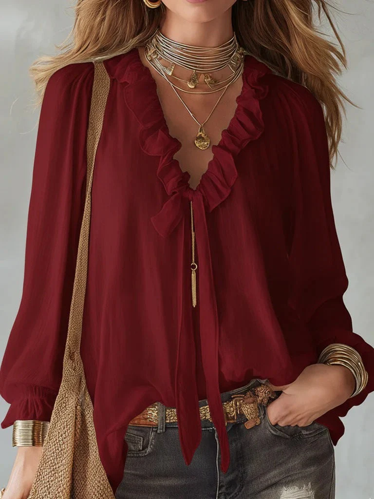 V-Neck Loose-Fit Shirt Top – No-Iron, 8 Colors - Image 8