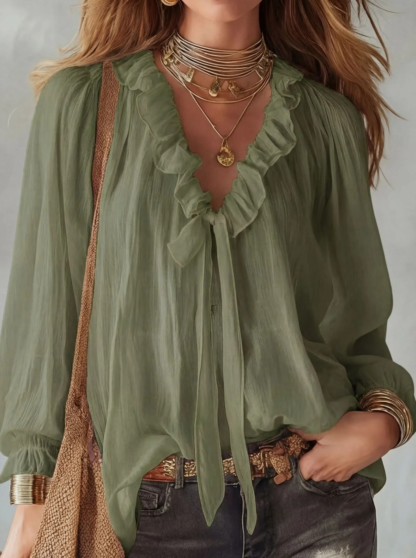V-Neck Loose-Fit Shirt Top – No-Iron, 8 Colors - Image 9