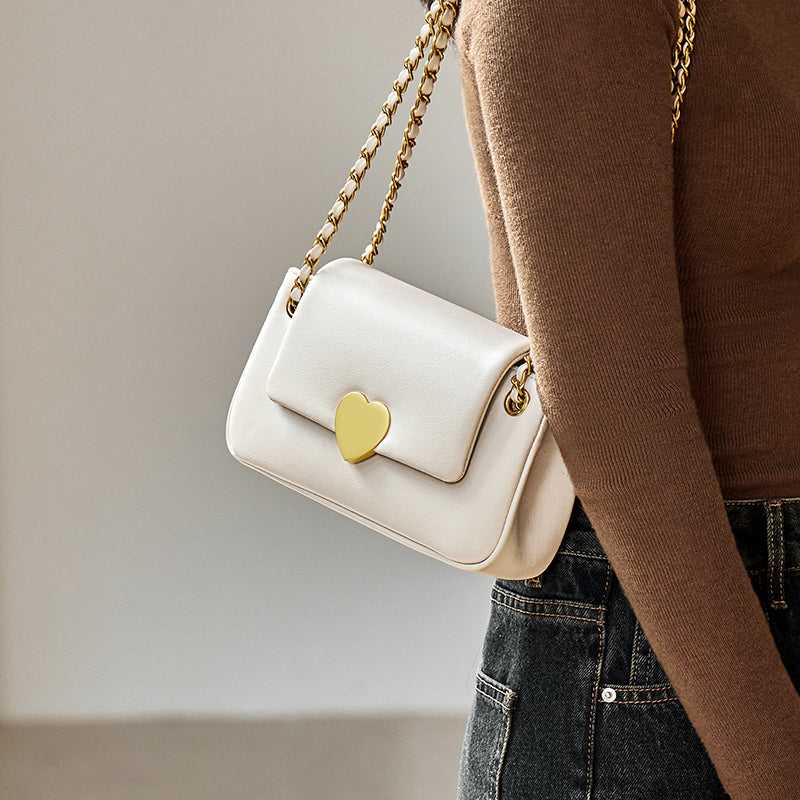 Valentina Heart Lock Leather Shoulder Bag - Image 11
