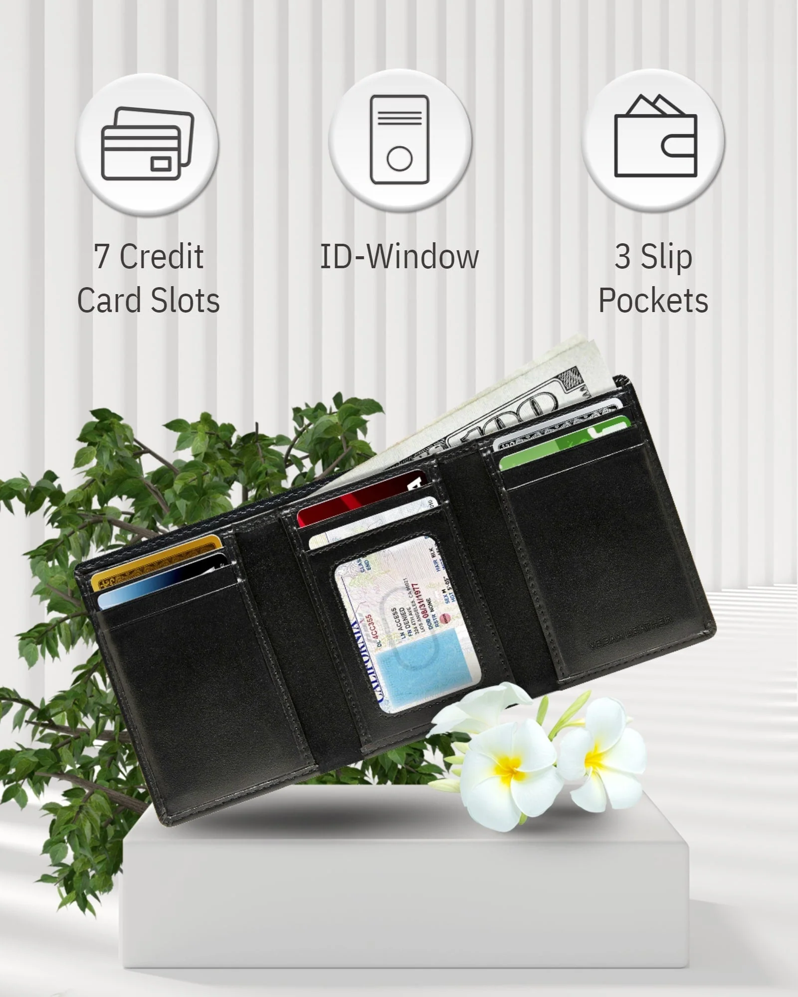 Vegan Trifold Wallet With ID Window - Image 3