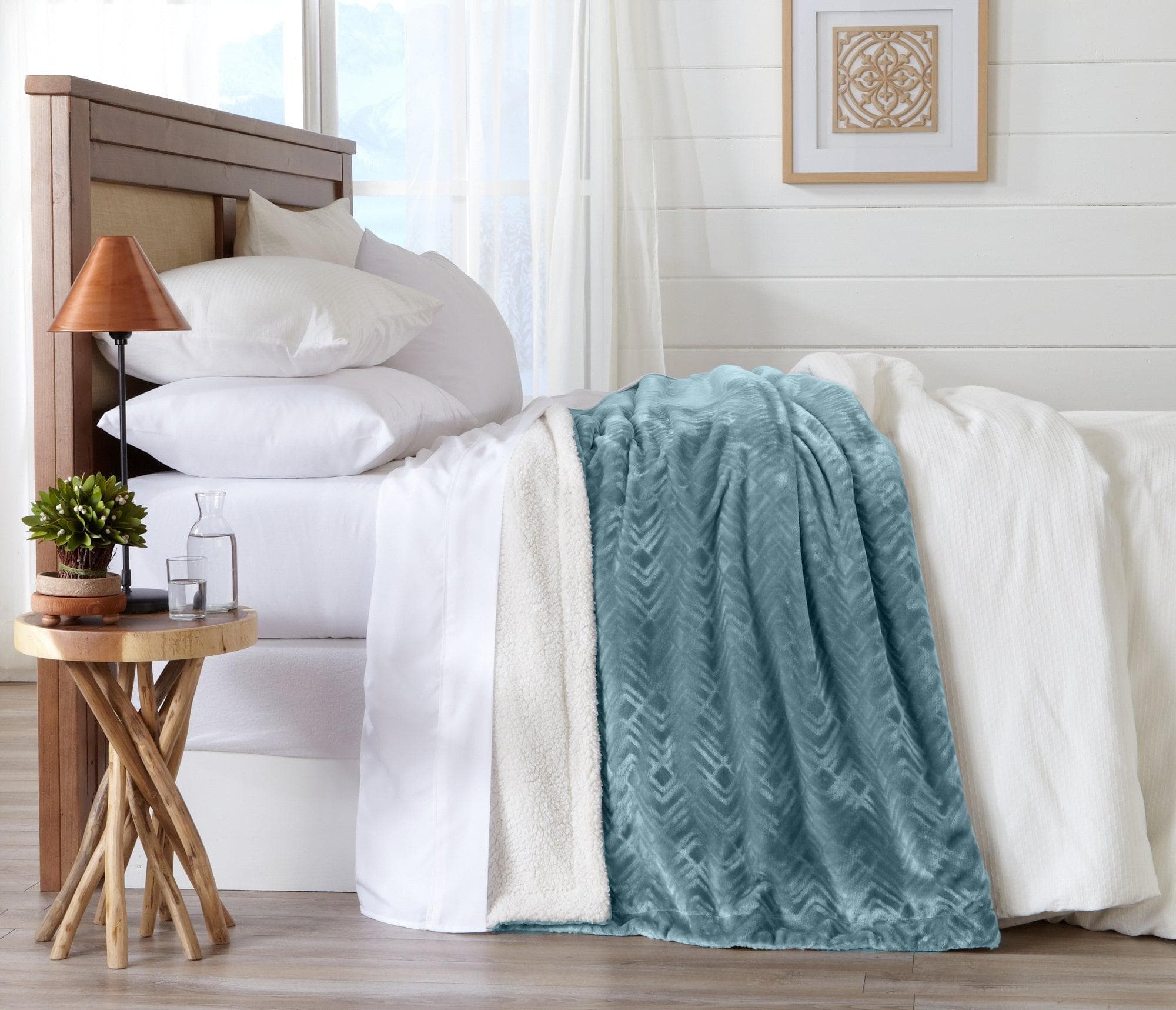 Velvet Plush Sherpa Luxury Bed Blanket - Cielo Collection - Image 44