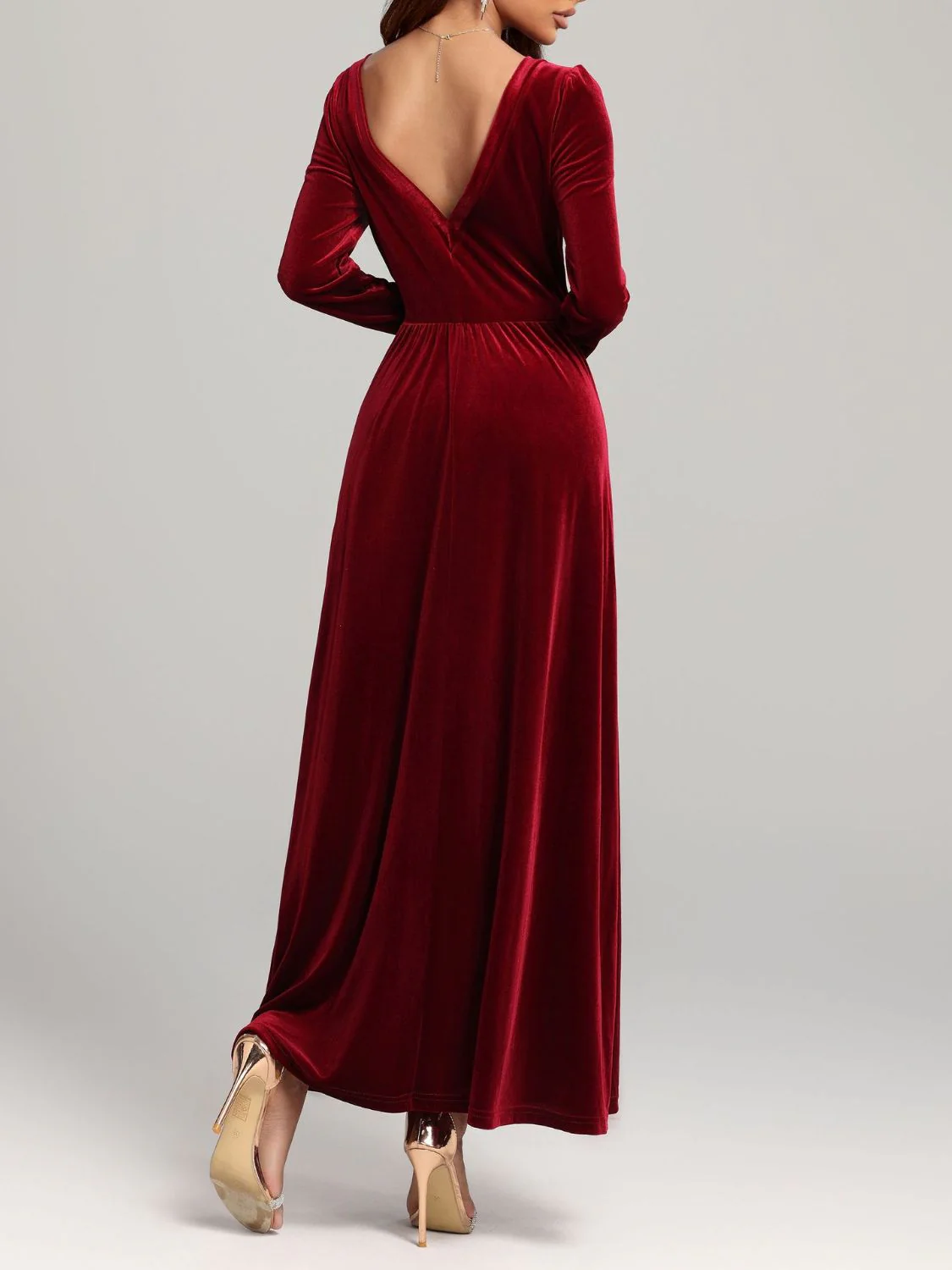 Velvet Square Neck Long Sleeve Dress - Image 12