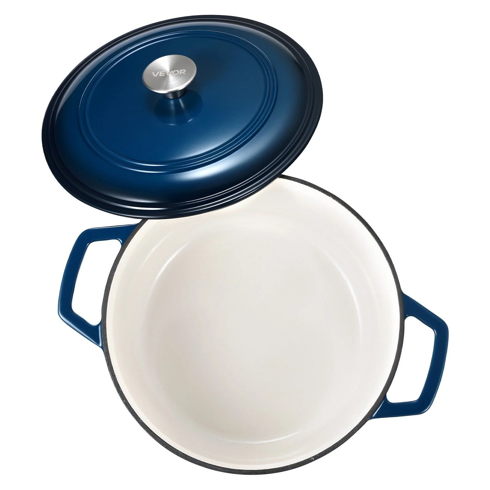 VEVOR Enameled Cast Iron Dutch Oven, 6 Quart Pot with Lid and Dual Handles, Heavy-Duty Durable Cookware Pan, Oven Induction Compatible up to 500°F, for Braising, Stews, Roasting, Bread Baking, Blue - Navy Blue