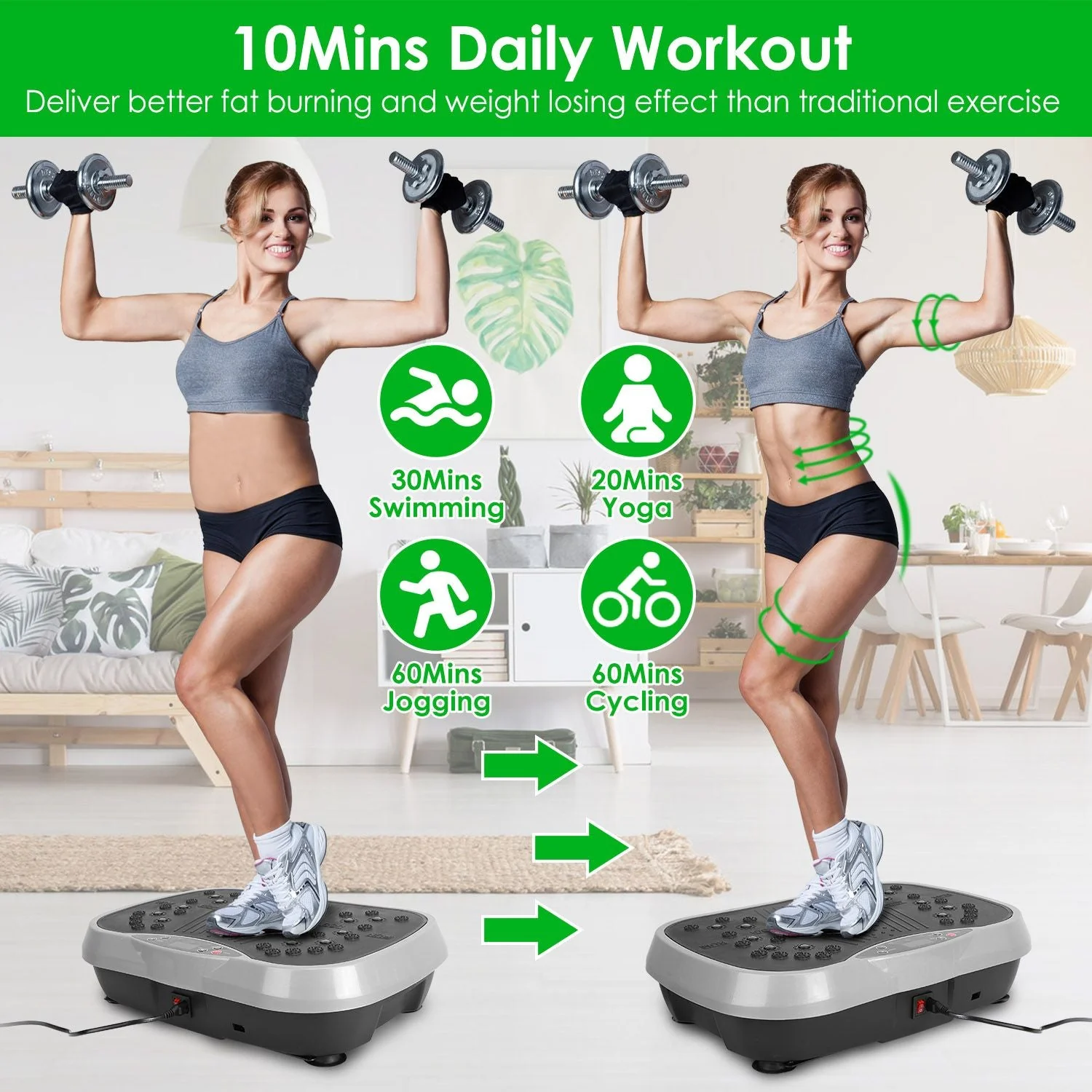 Vibration Exercise Machine With Resistant Bands Remote Control Whole Body Vibration Platform Workout Equipment Home Fitness Training Equipment For Weight Loss Fat Burner - Image 10