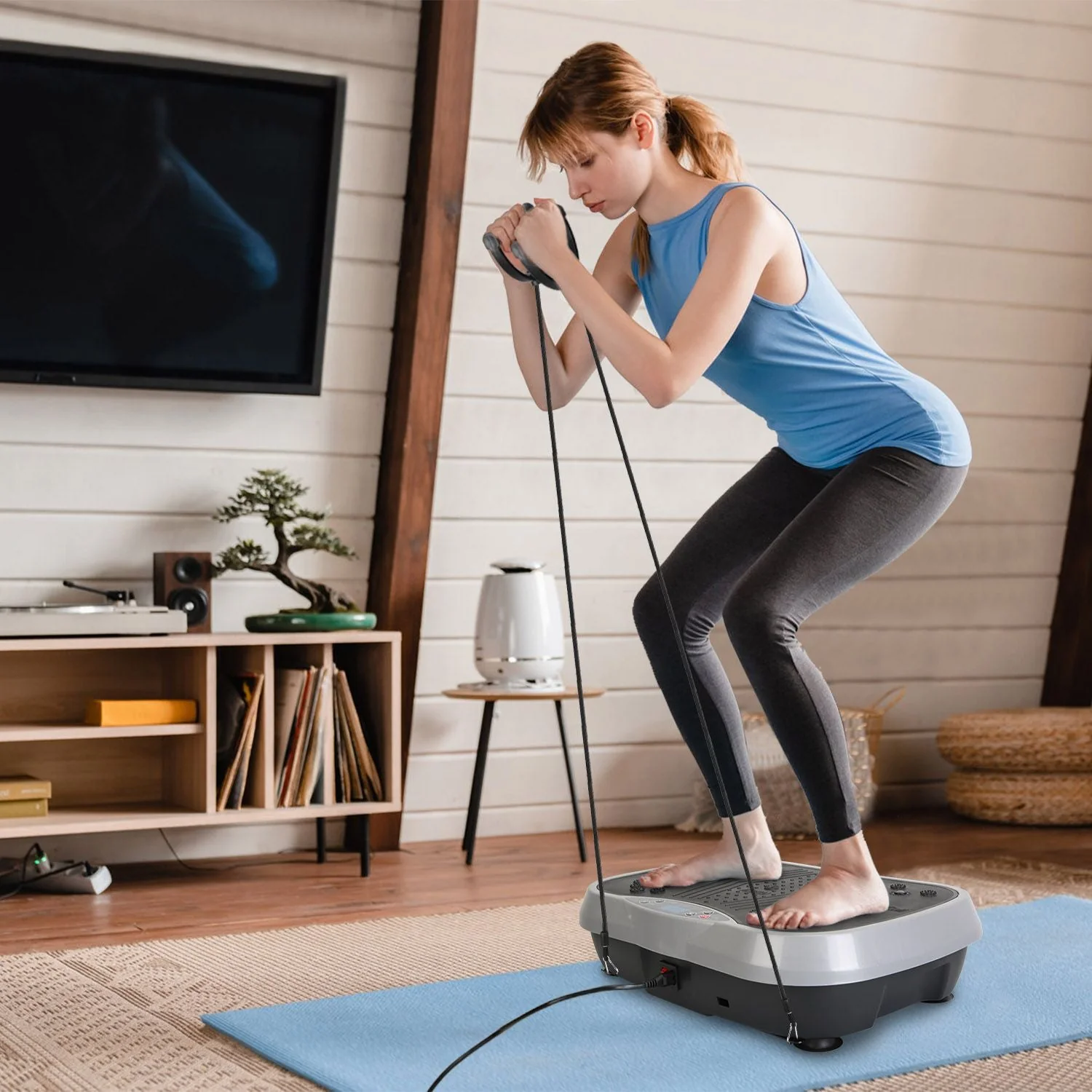 Vibration Exercise Machine With Resistant Bands Remote Control Whole Body Vibration Platform Workout Equipment Home Fitness Training Equipment For Weight Loss Fat Burner - Image 15