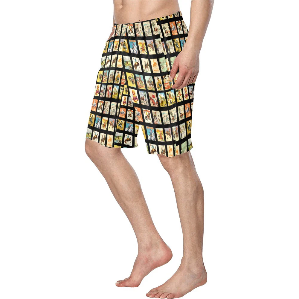 Vintage Cowboy Collage Western Men's Swim Trunk Shorts - Image 4