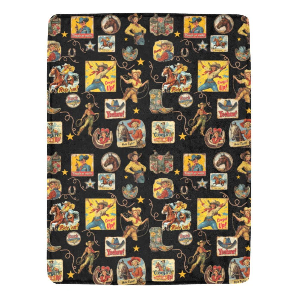 Vintage Cowgirl Collage Micro Fleece Throw Blanket 60" x 80" Made in America - Image 4