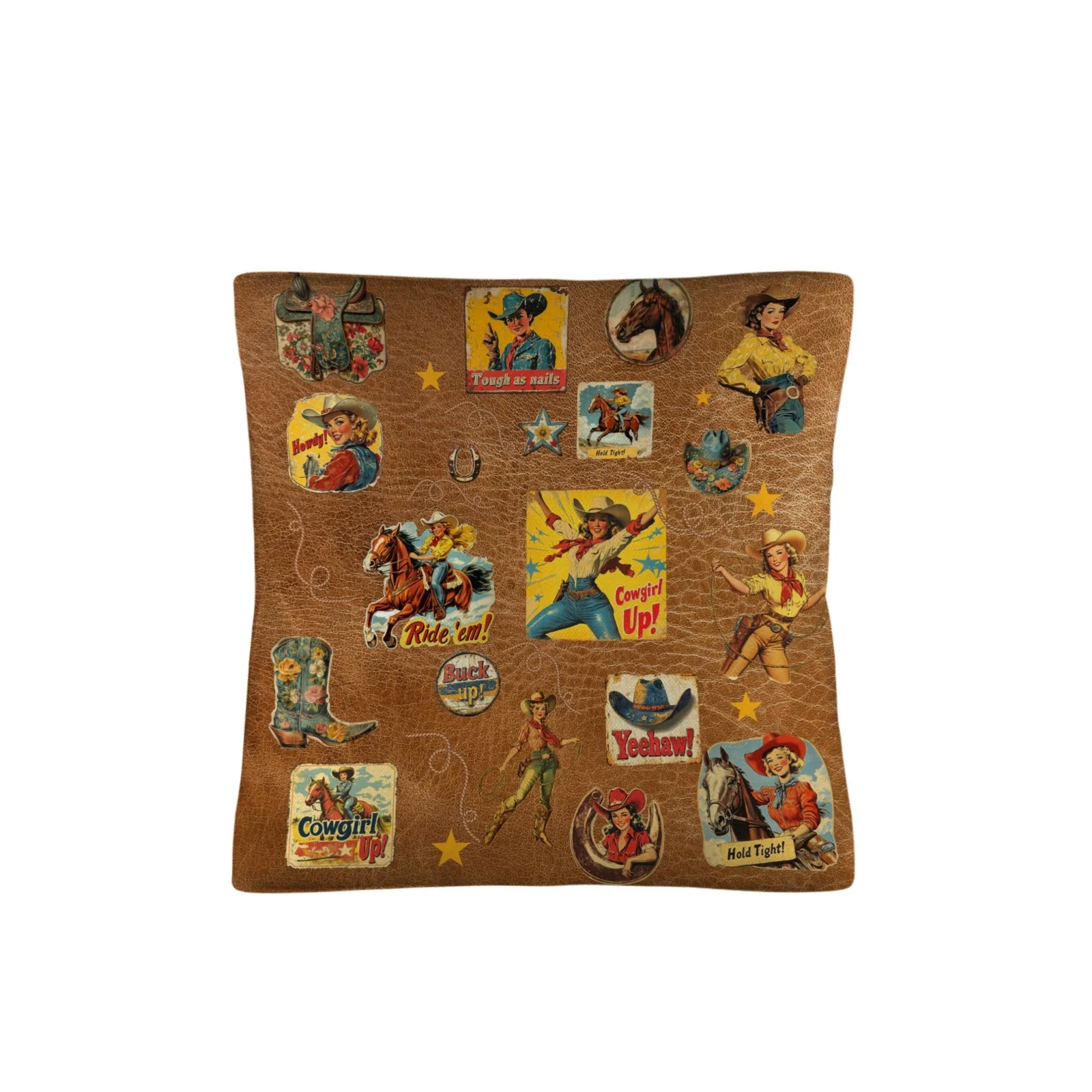 Vintage Cowgirl Collage Square Pillow Case 18x18 Made in America - Image 3