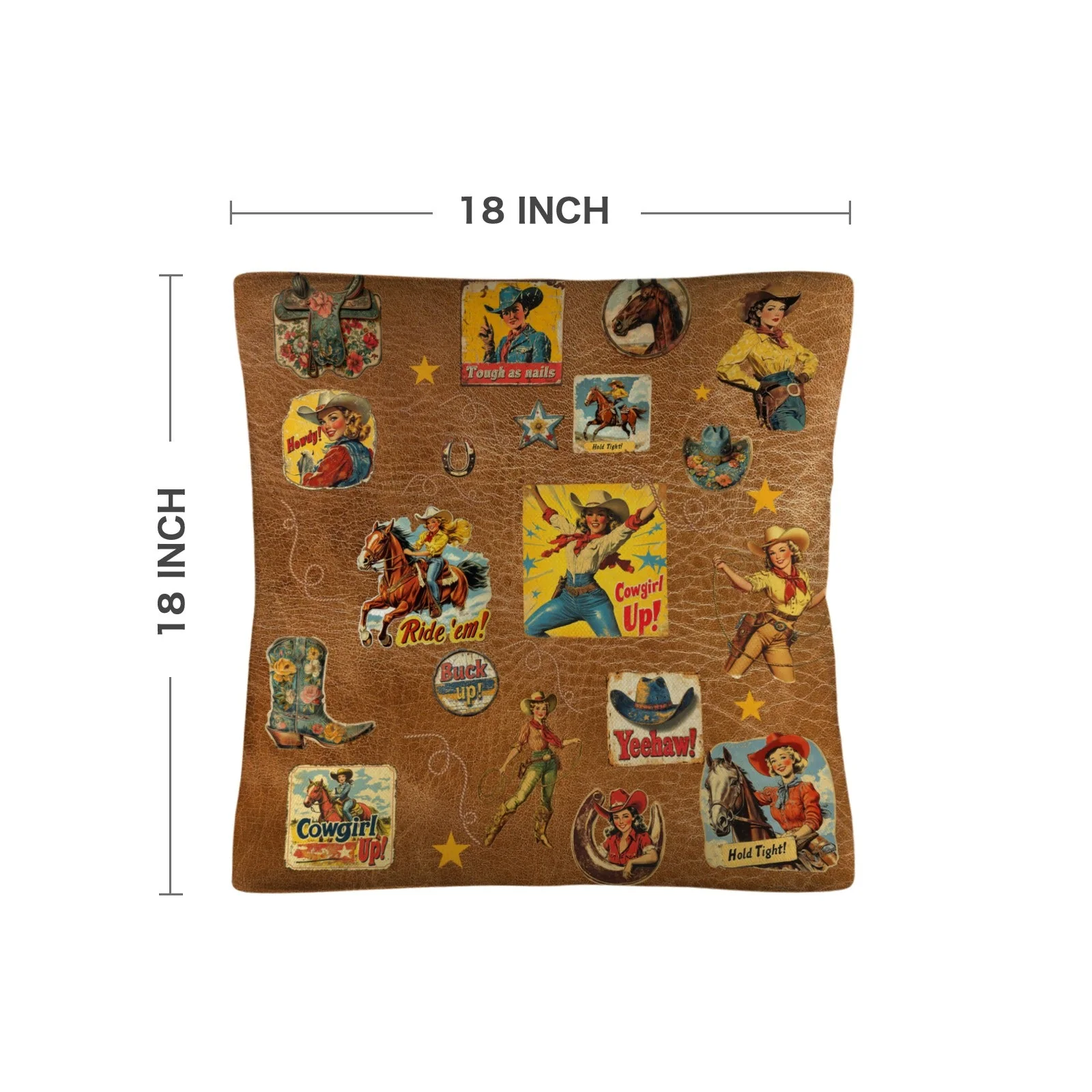 Vintage Cowgirl Collage Square Pillow Case 18x18 Made in America - Image 4