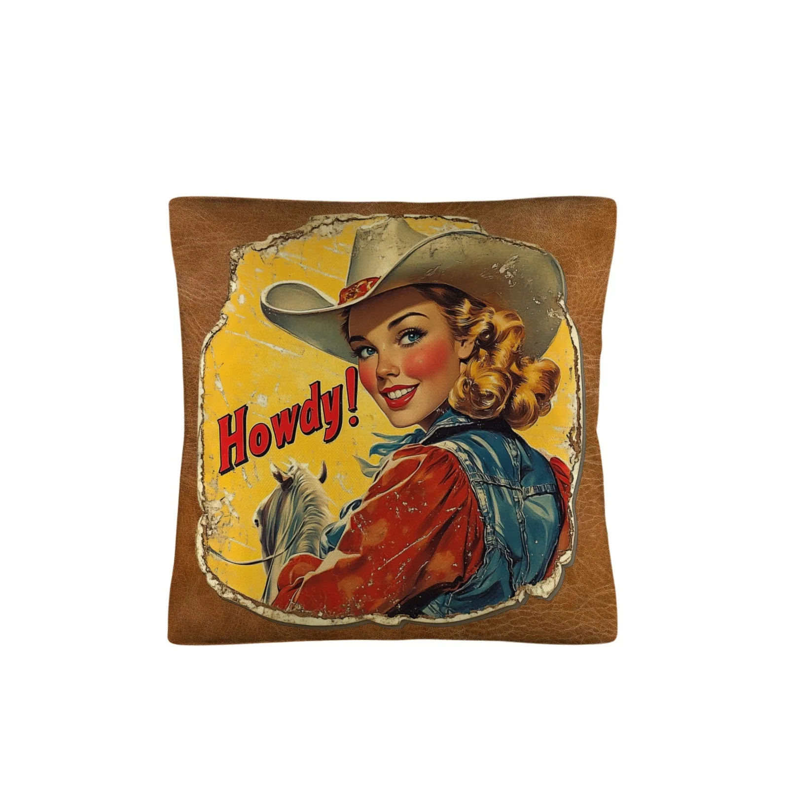 Vintage Cowgirl Howdy Throw Pillow 18 x 18 Made in America - Image 3