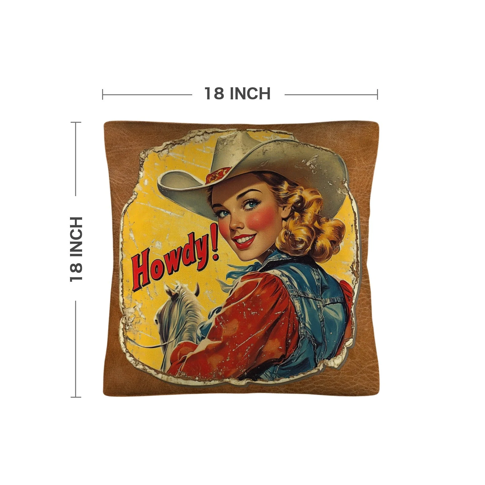 Vintage Cowgirl Howdy Throw Pillow 18 x 18 Made in America - Image 4