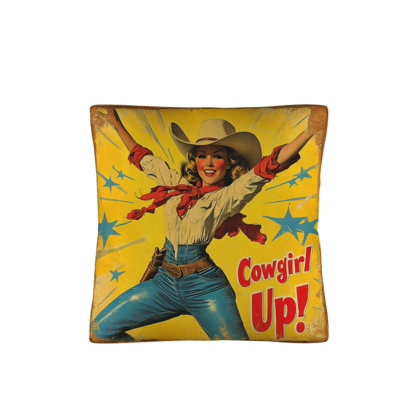 Vintage Cowgirl Up Throw Pillow Case 18 x 18 Made in America - Image 3